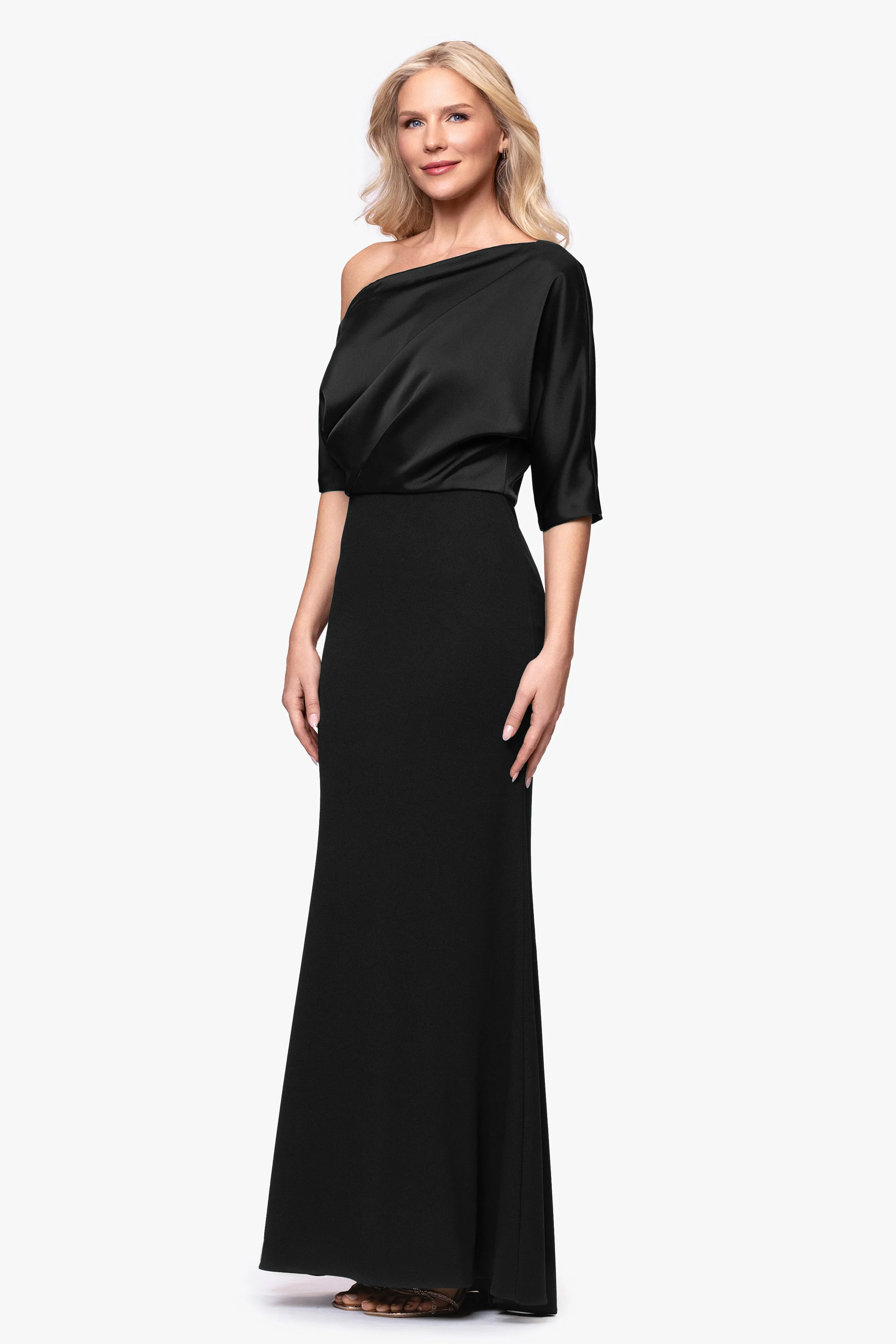 "Ana" Scuba Crepe Satin Drop Shoulder Floor Length Dress sold by Betsy & Adam product image thumbnail 4