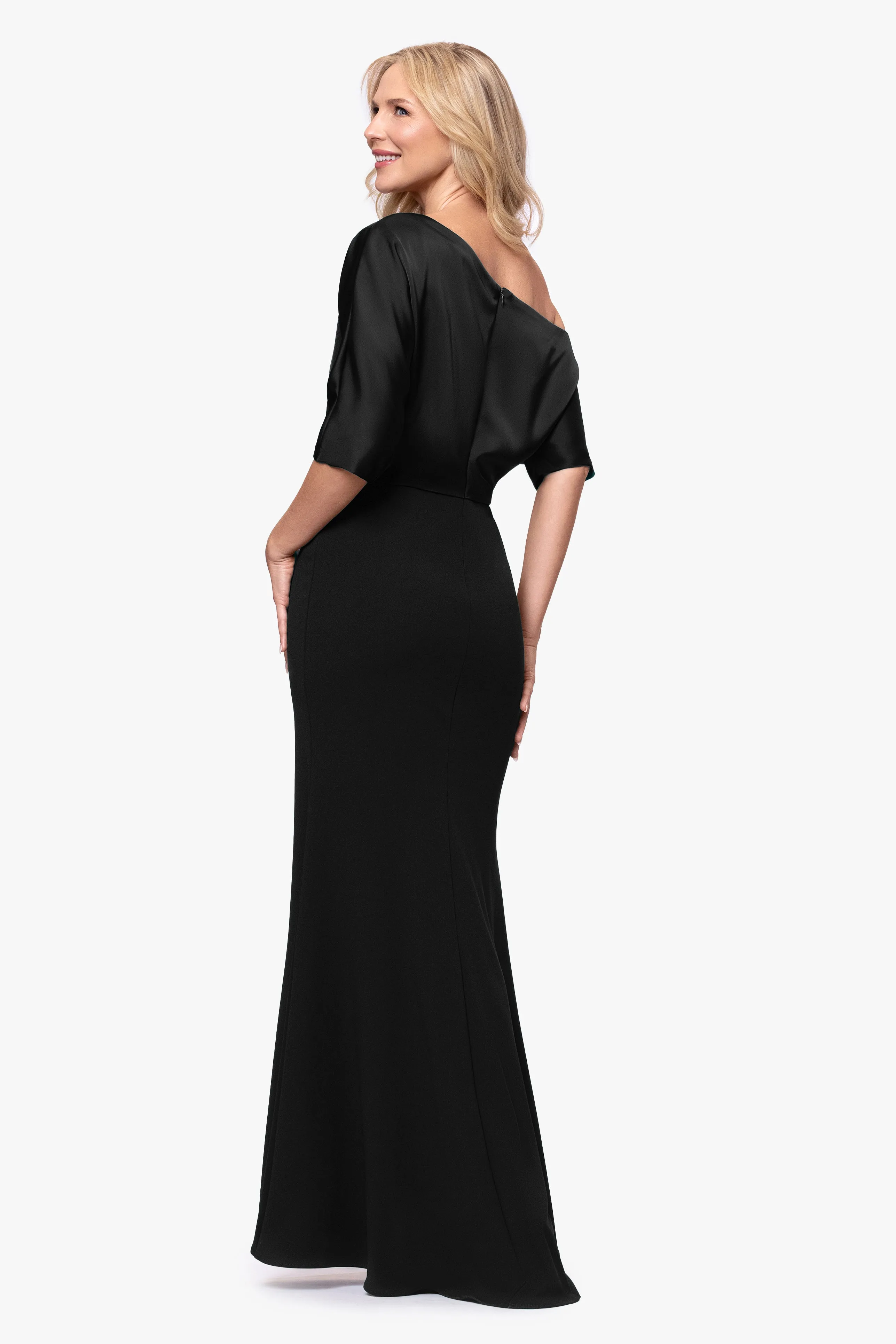 "Ana" Scuba Crepe Satin Drop Shoulder Floor Length Dress sold by Betsy & Adam product image thumbnail 3