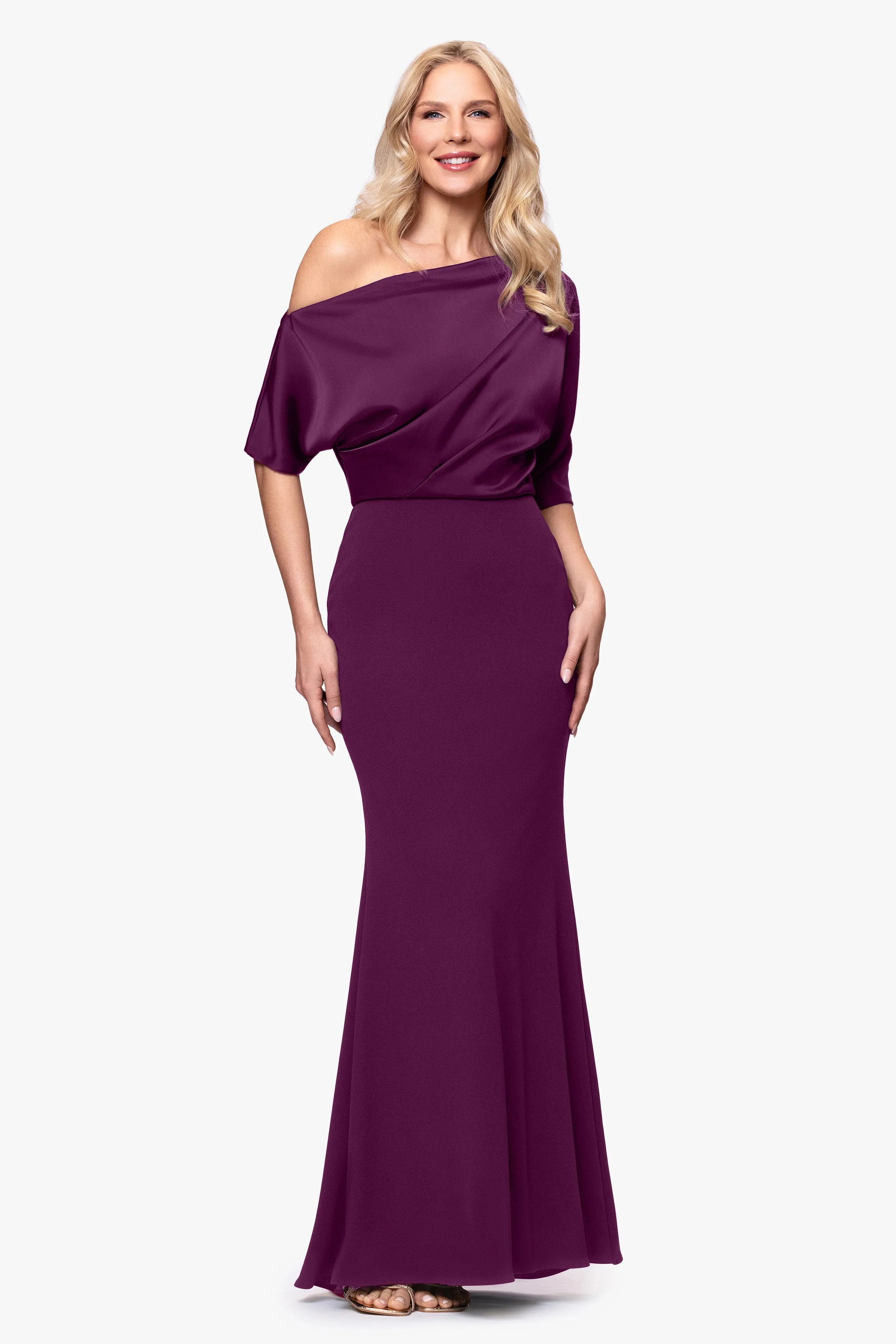"Ana" Scuba Crepe Satin Drop Shoulder Floor Length Dress sold by Betsy & Adam product image thumbnail 5