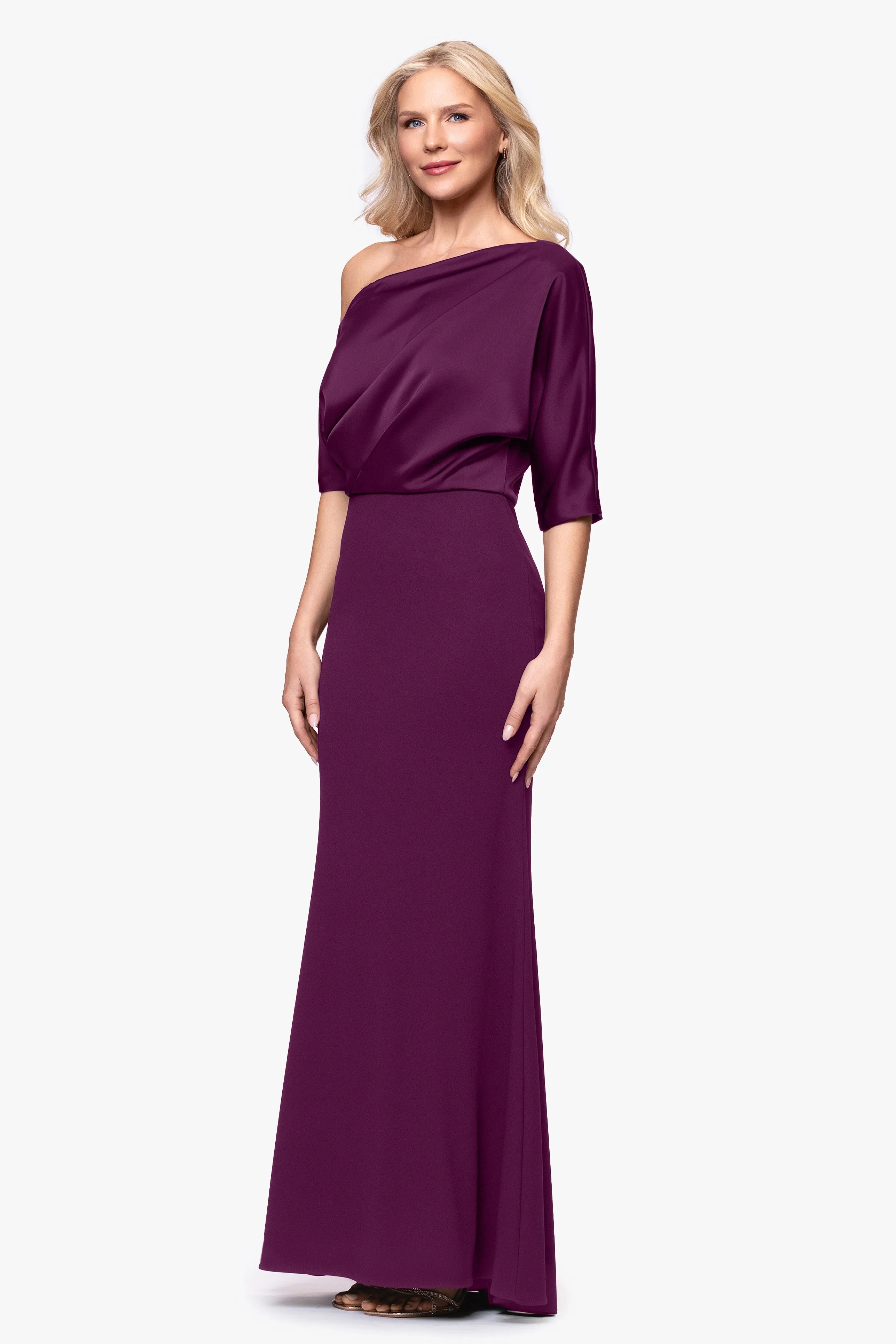 "Ana" Scuba Crepe Satin Drop Shoulder Floor Length Dress sold by Betsy & Adam product image thumbnail 4