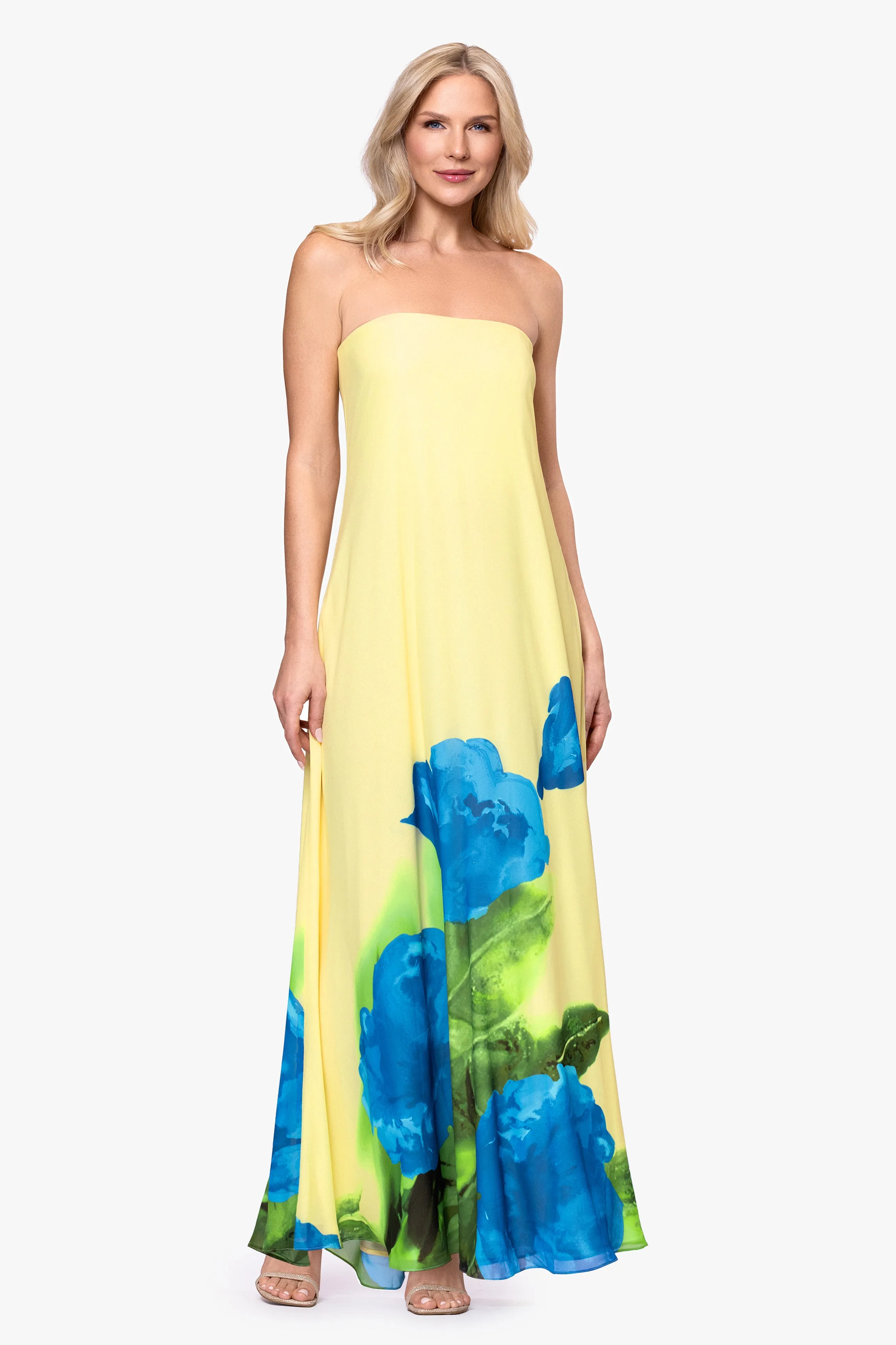 "Carmen" Chiffon Strapless Floral Floor Length Dress sold by Betsy & Adam