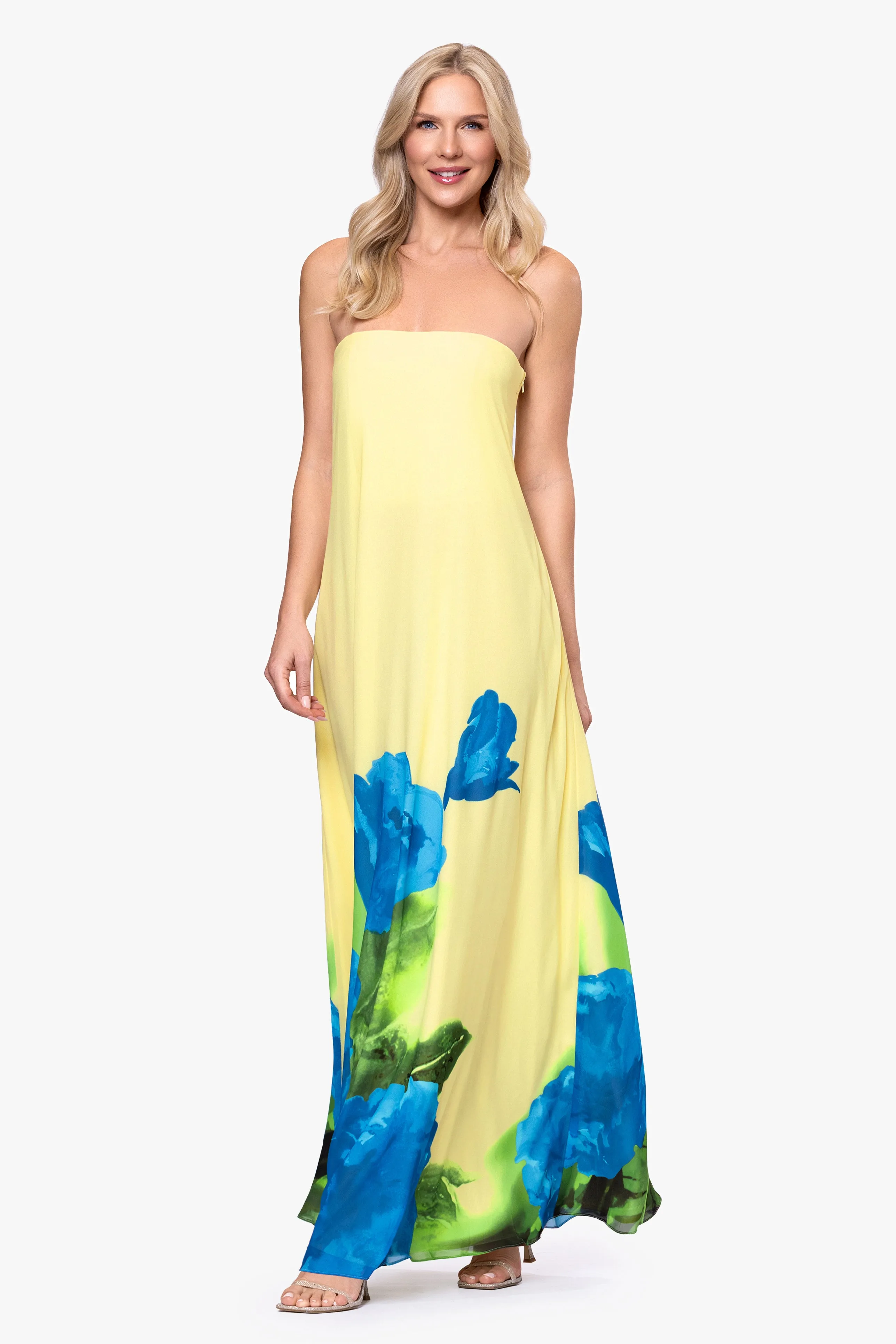 "Carmen" Chiffon Strapless Floral Floor Length Dress sold by Betsy & Adam product image thumbnail 3