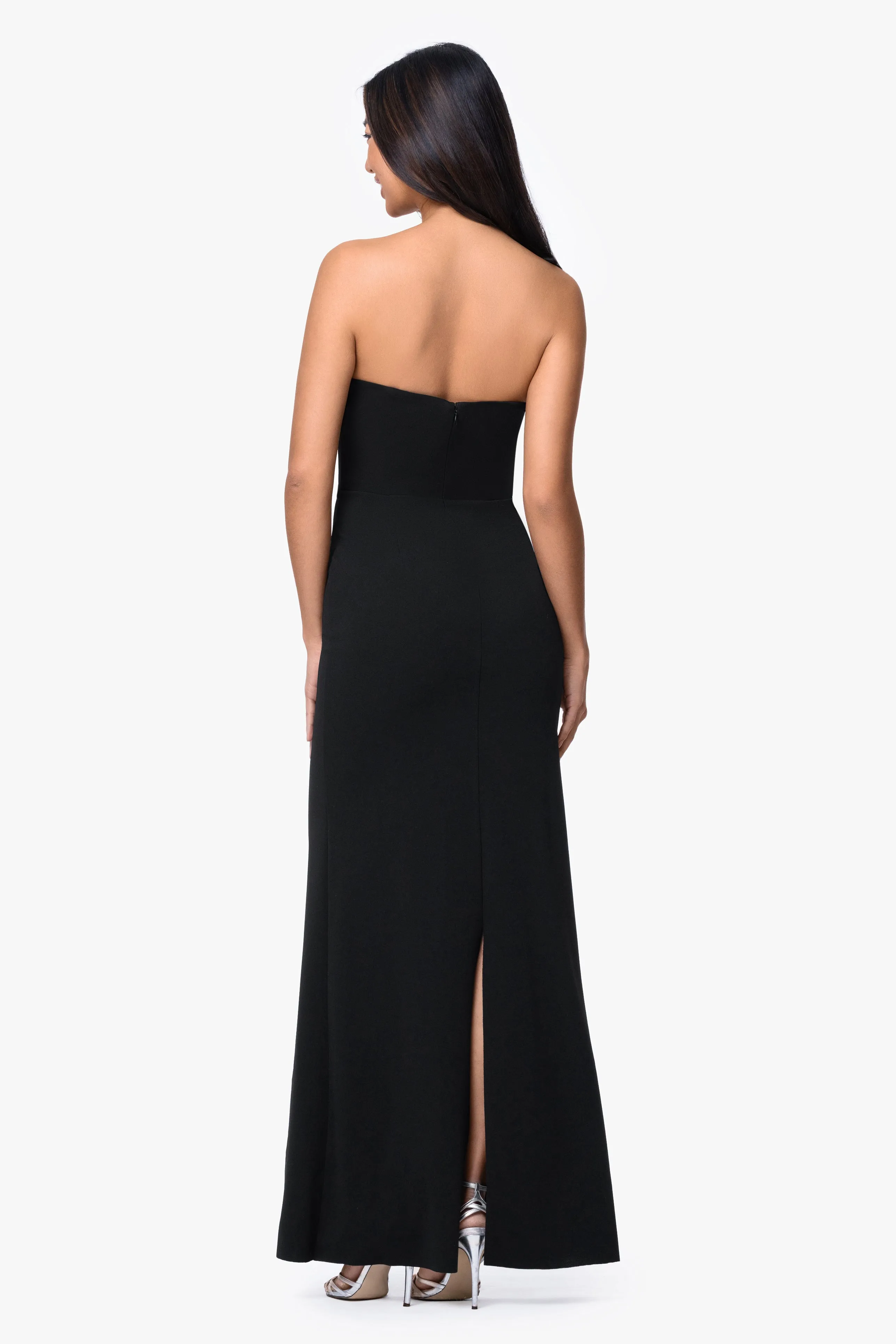 "Salma" Scuba Crepe Strapless Applique Floor Length Dress sold by Betsy & Adam product image thumbnail 3