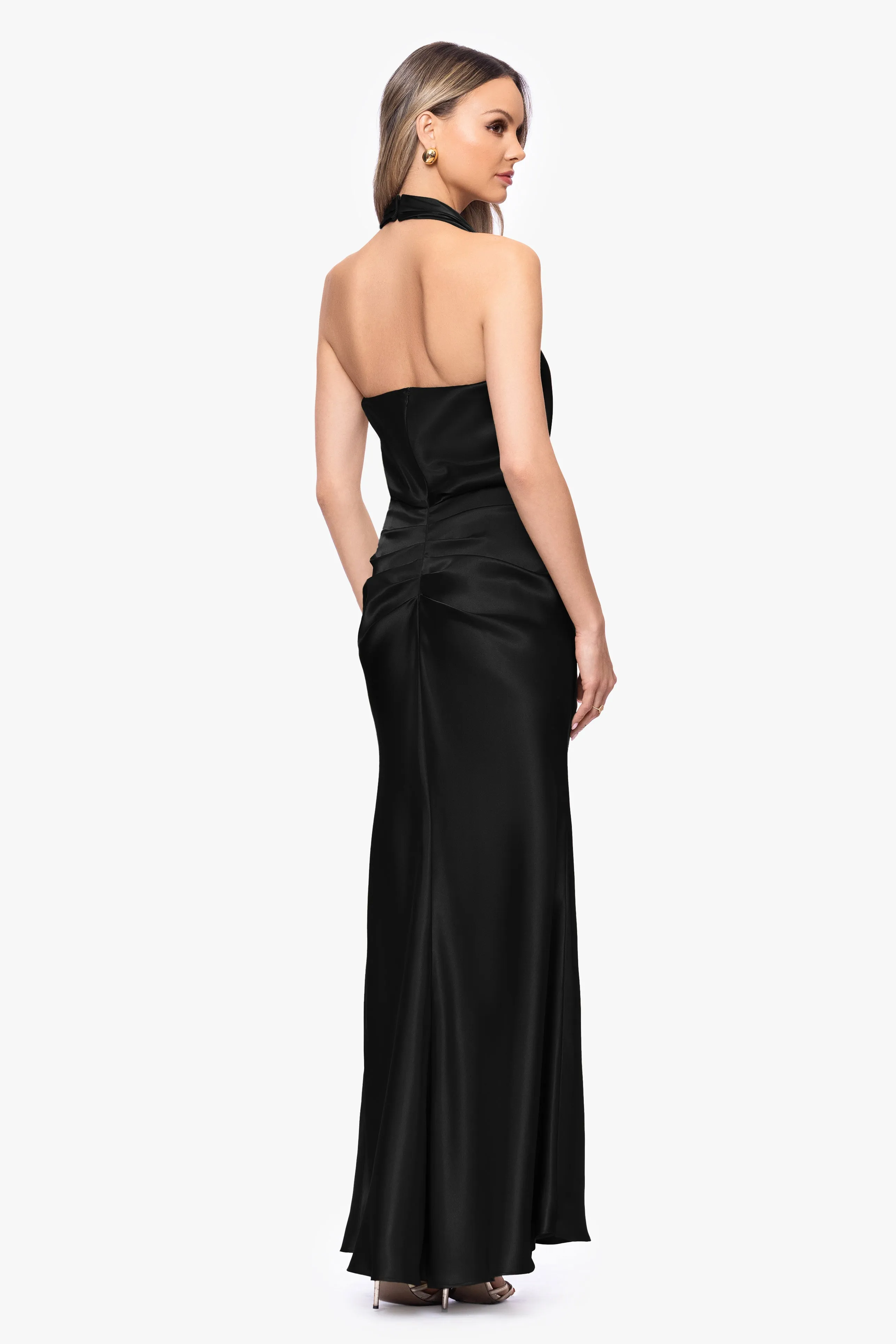 "Willow" Satin Halter Asymmetrical Floor Length Dress sold by Betsy & Adam product image thumbnail 2