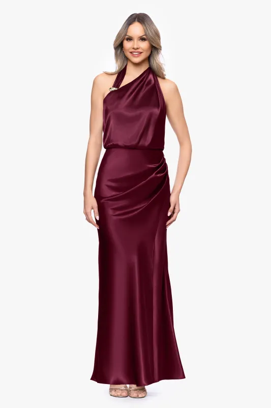 "Willow" Satin Halter Asymmetrical Floor Length Dress made by Betsy & Adam