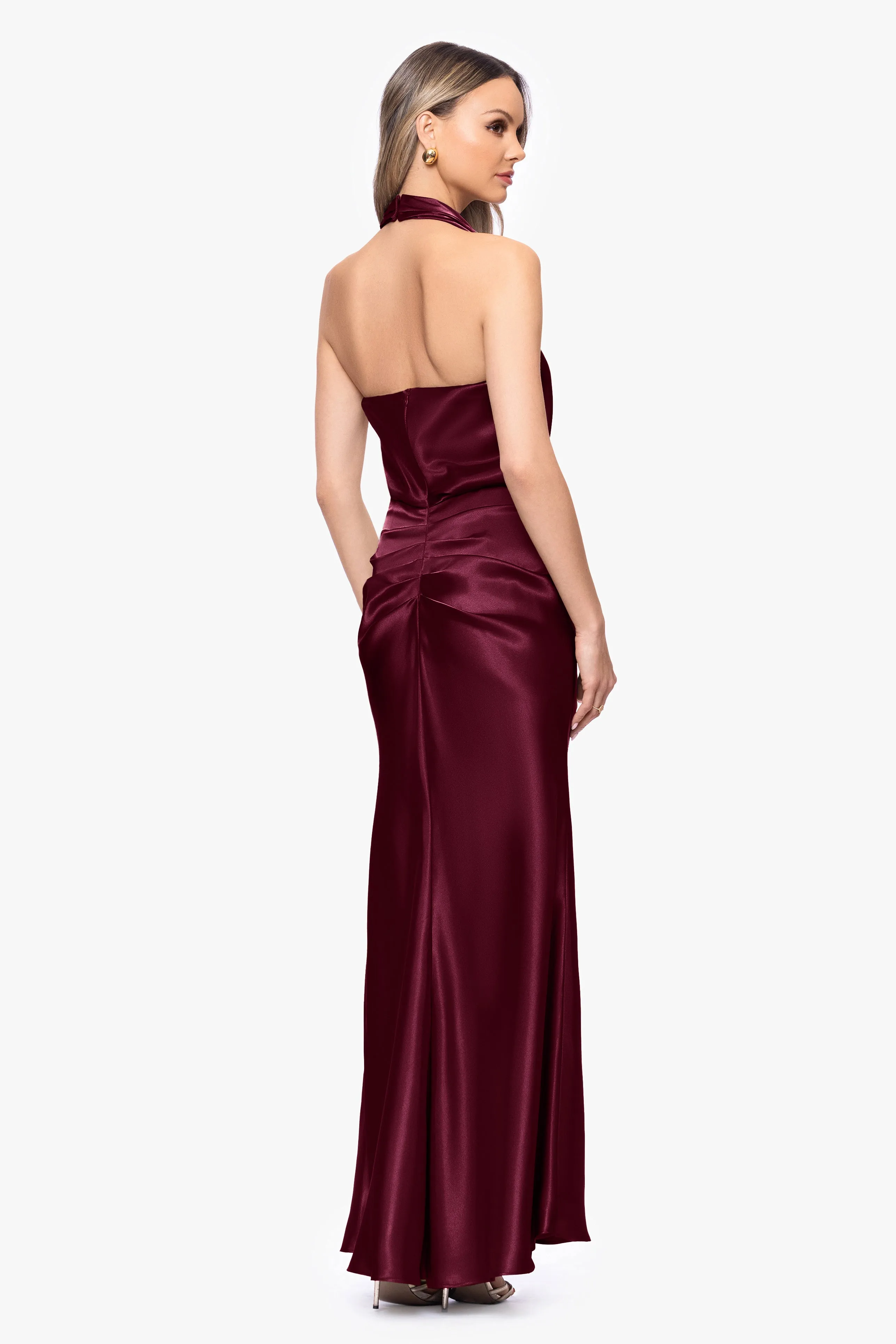 "Willow" Satin Halter Asymmetrical Floor Length Dress sold by Betsy & Adam product image thumbnail 2