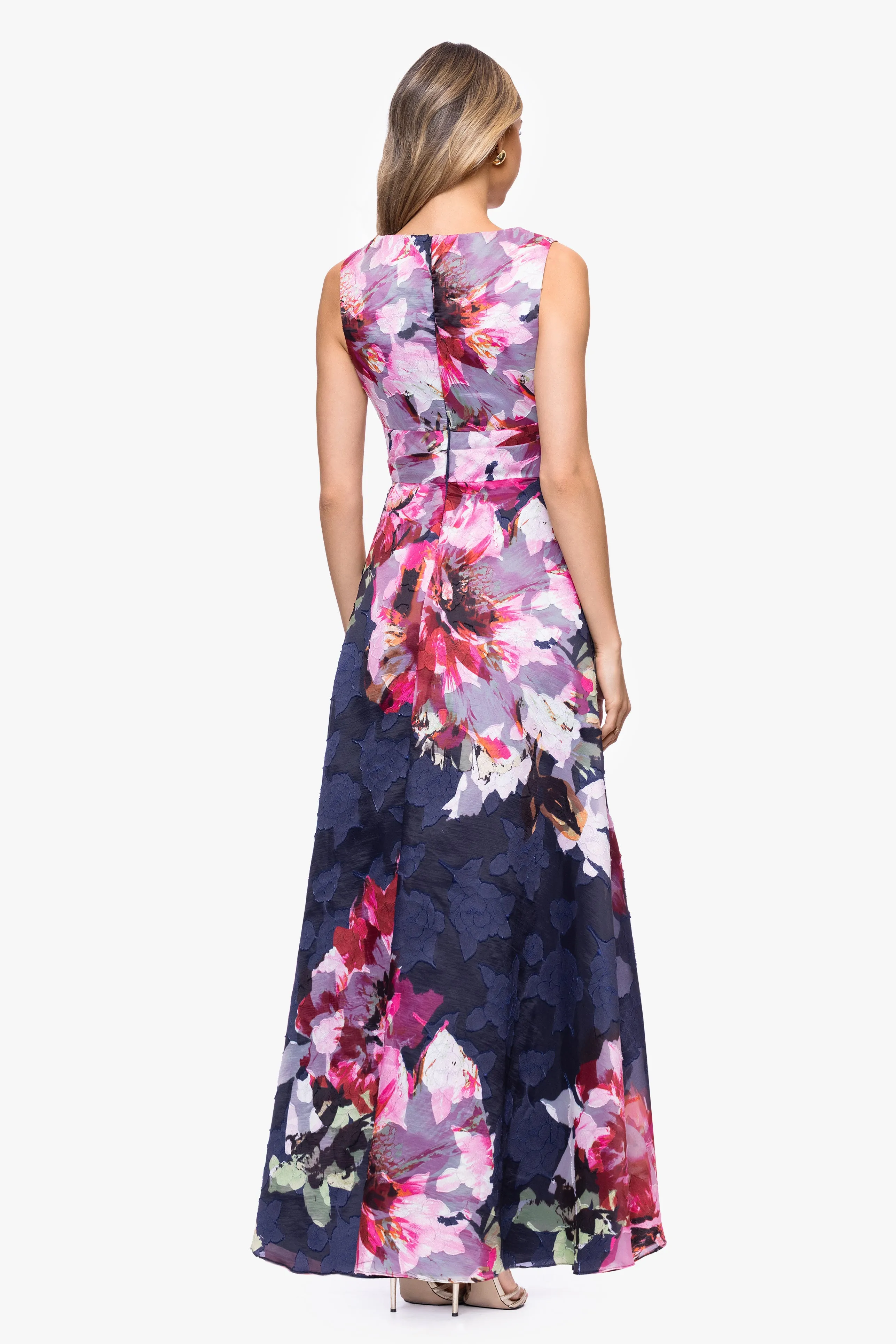 "Teagan" Jacquard Printed V-Neck Floor Length Dress sold by Betsy & Adam product image thumbnail 3