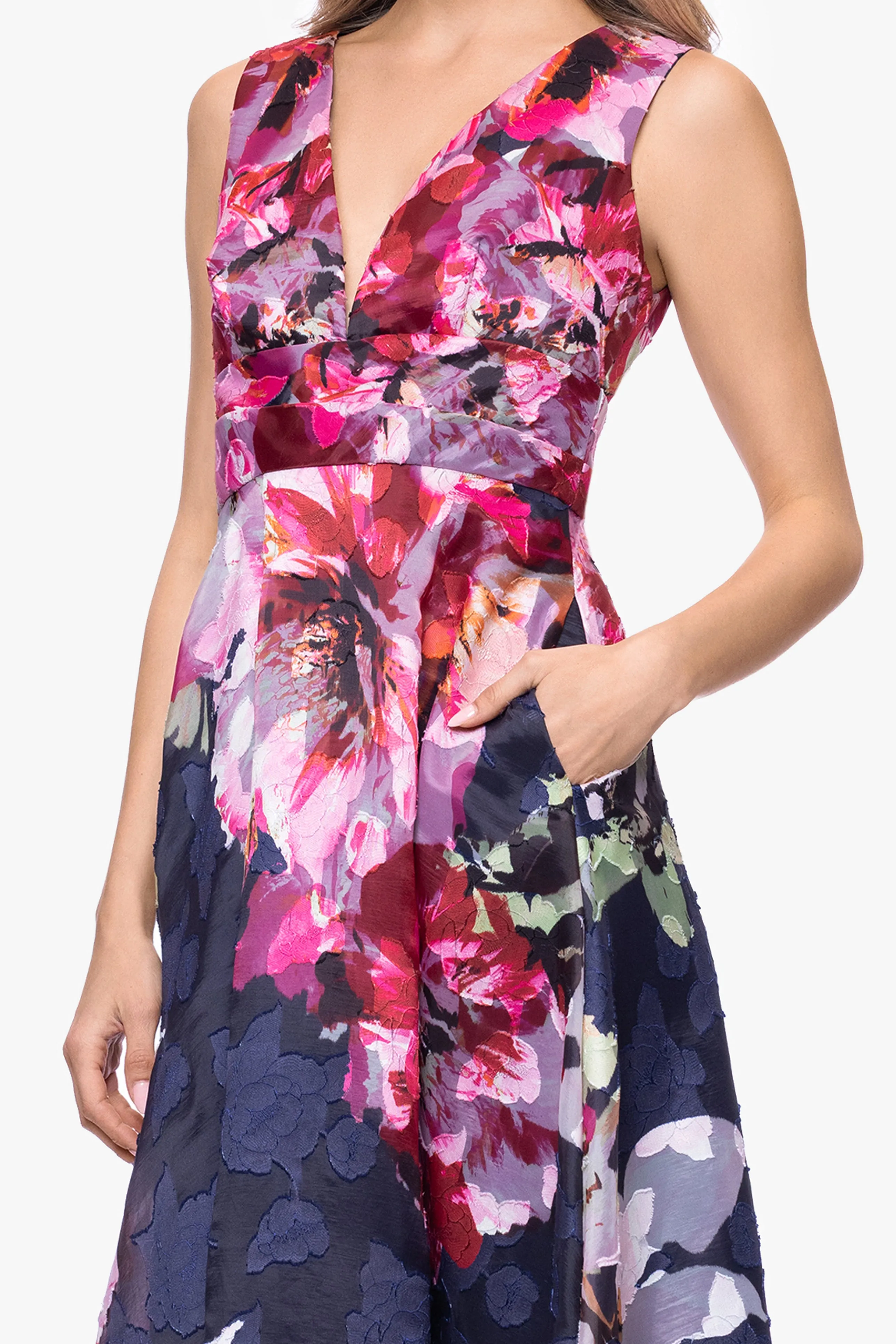 "Teagan" Jacquard Printed V-Neck Floor Length Dress sold by Betsy & Adam product image thumbnail 2