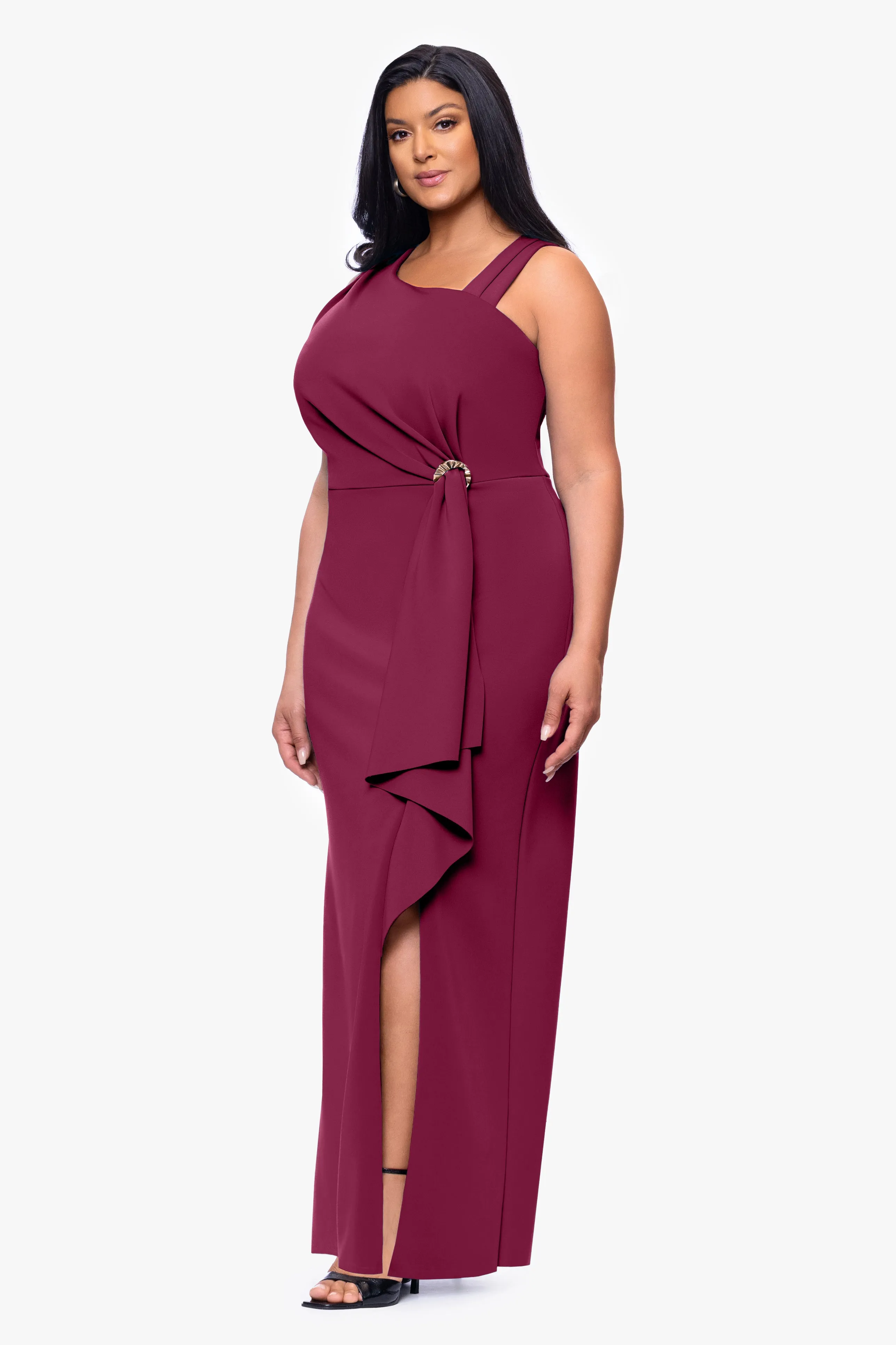 Plus "Lucy" Techno Scuba Asymmetrical Neck Floor Length Dress sold by Betsy & Adam product image thumbnail 4