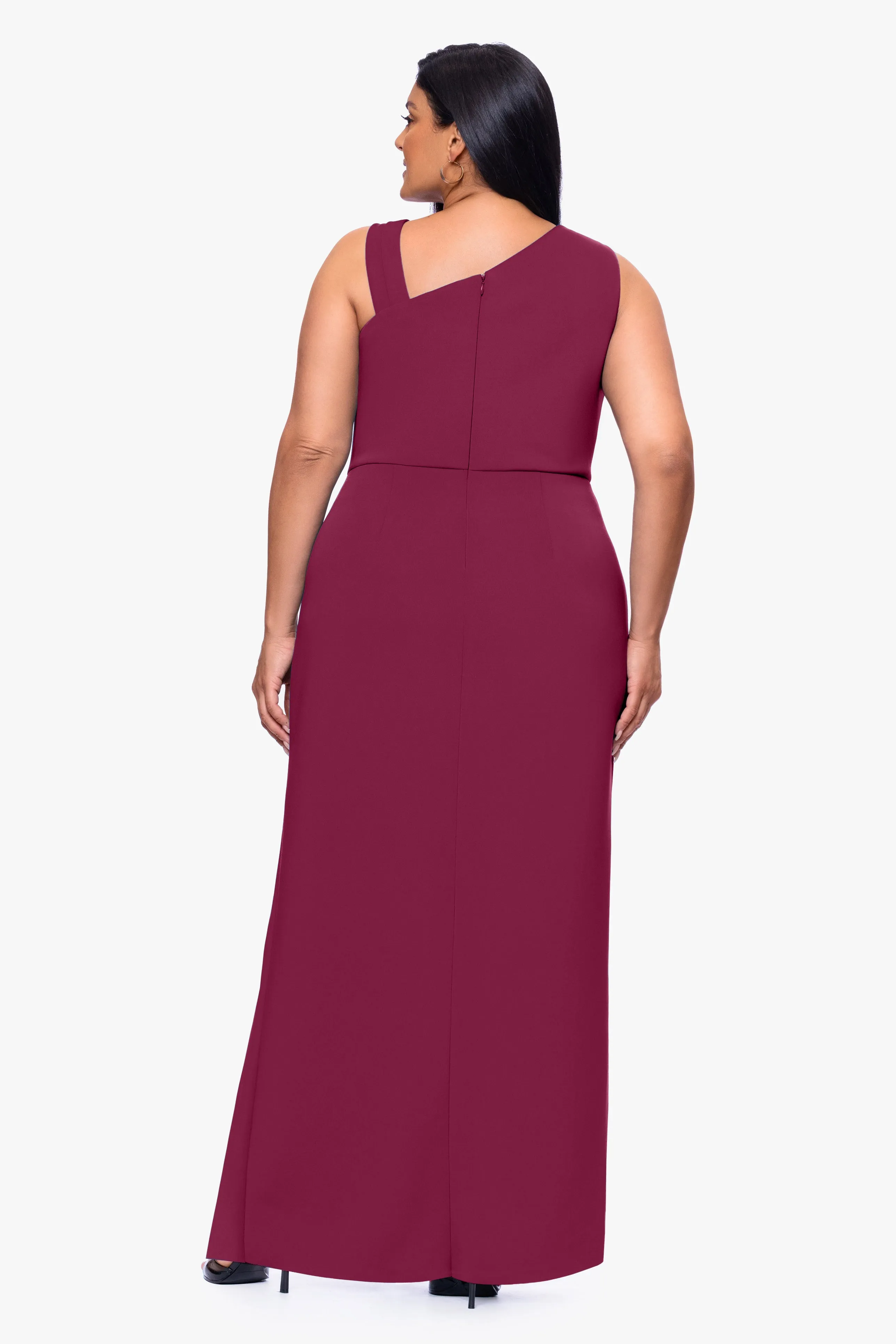 Plus "Lucy" Techno Scuba Asymmetrical Neck Floor Length Dress sold by Betsy & Adam product image thumbnail 3