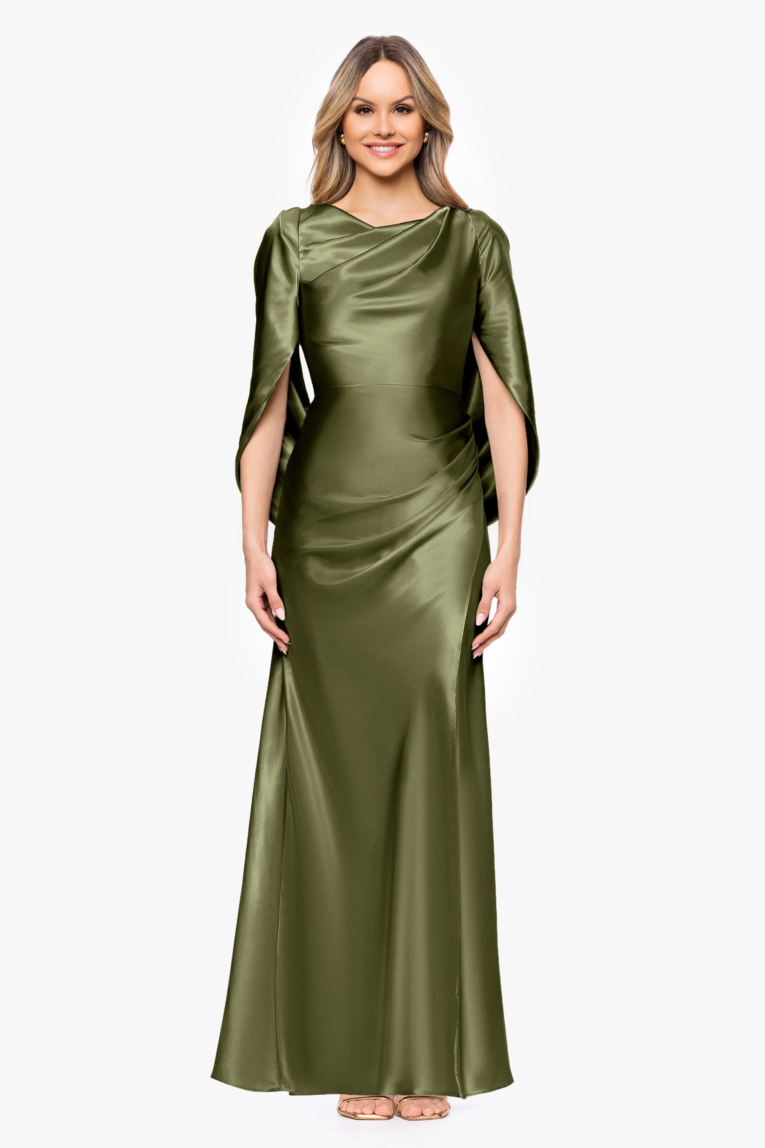 "Cece" Satin Droop Back Floor Length Dress sold by Betsy & Adam