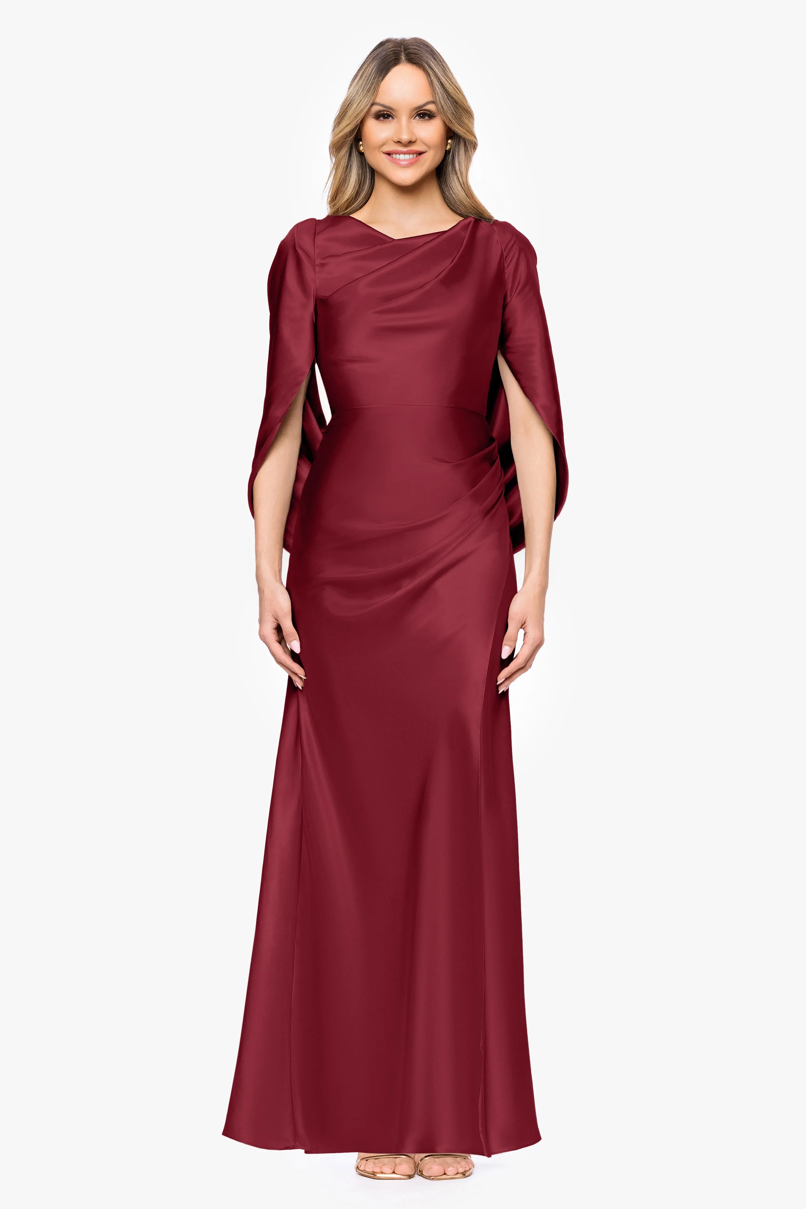 "Cece" Satin Droop Back Floor Length Dress sold by Betsy & Adam