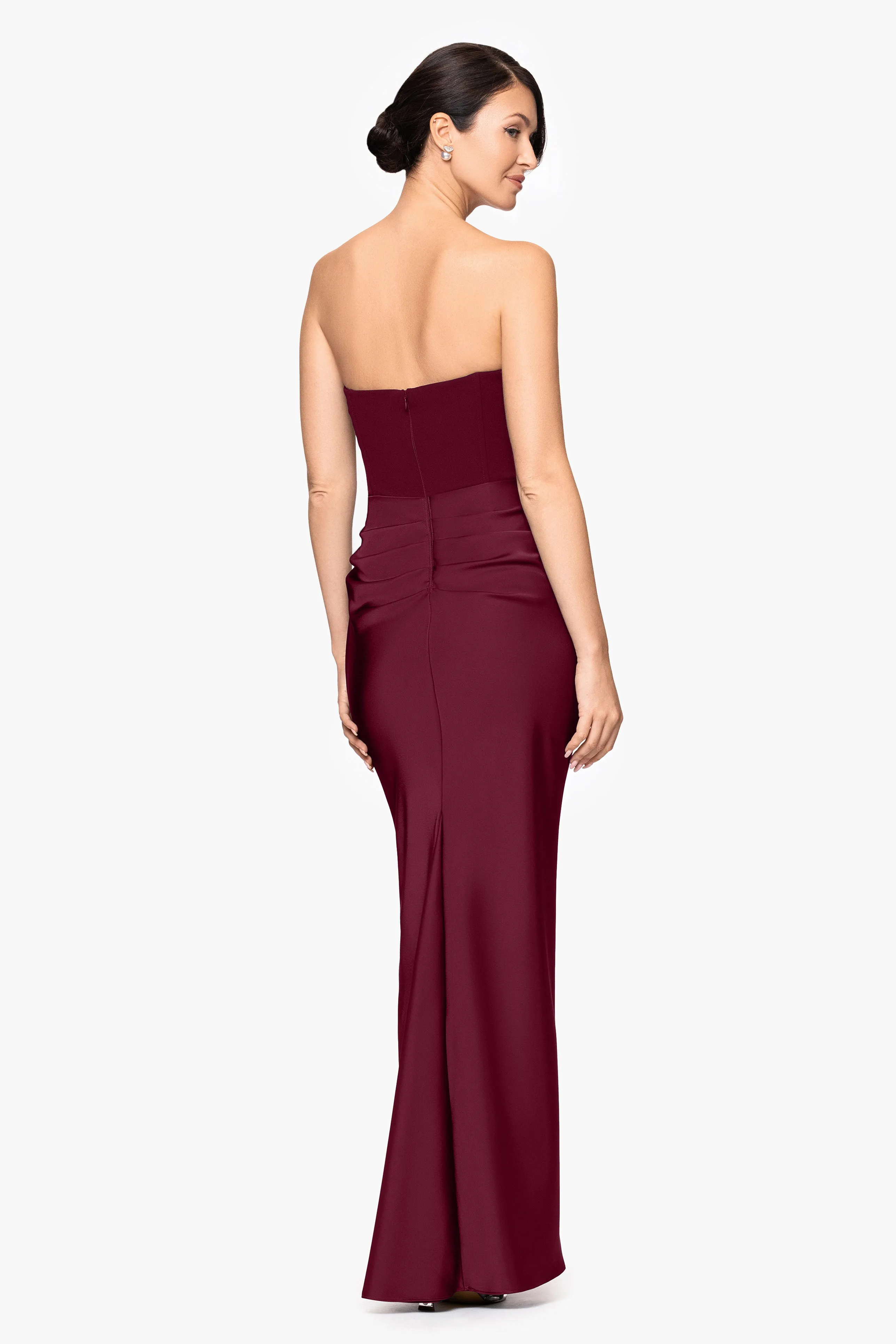 "Debra" Long Strapless Scuba Crepe and Satin Gown sold by Betsy & Adam product image thumbnail 3