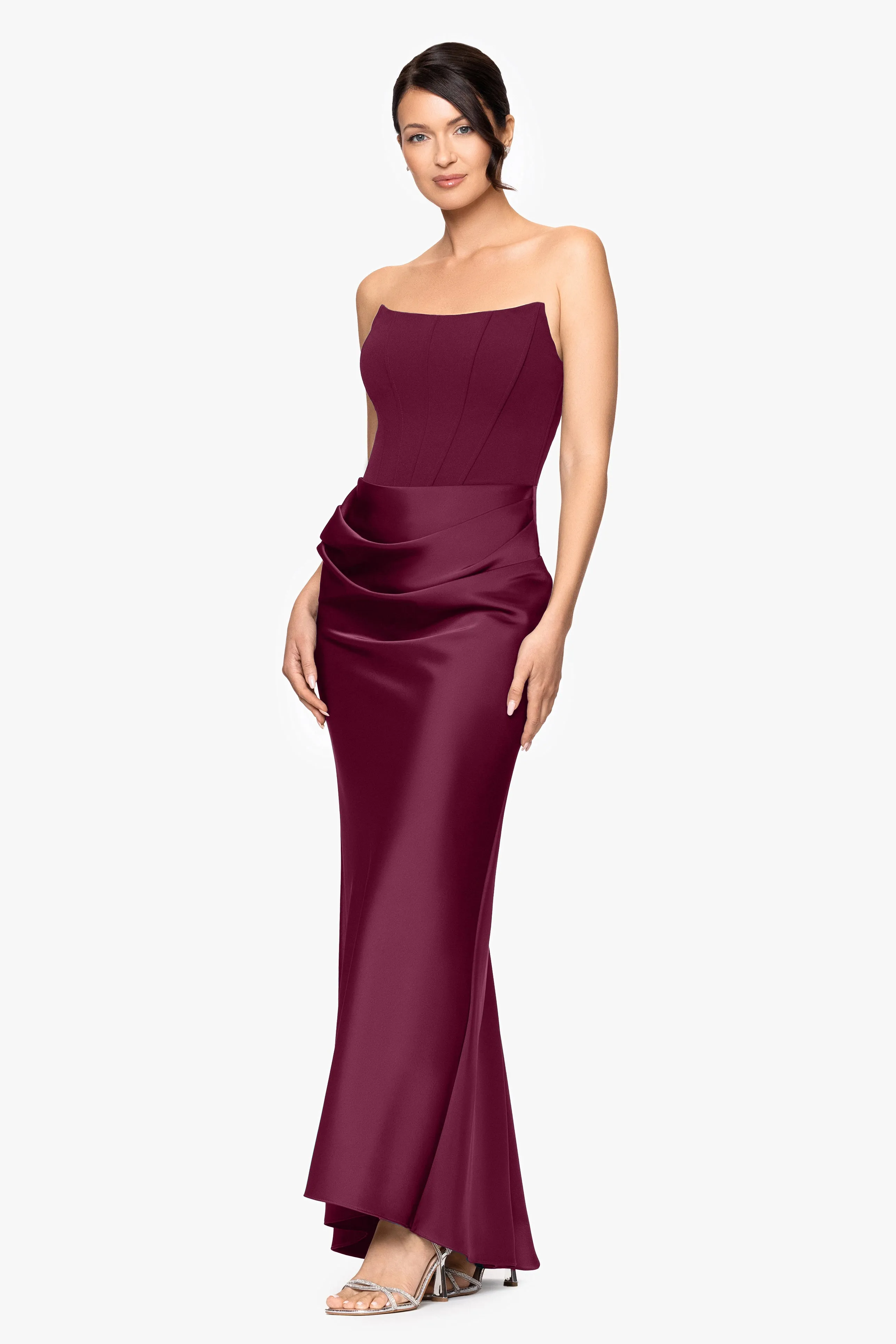 "Debra" Long Strapless Scuba Crepe and Satin Gown sold by Betsy & Adam product image thumbnail 4