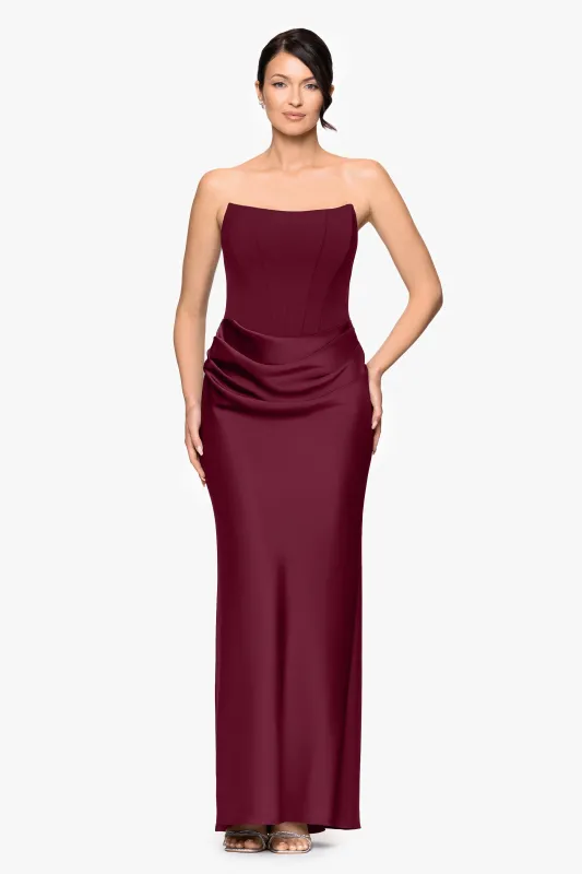 "Debra" Long Strapless Scuba Crepe and Satin Gown made by Betsy & Adam