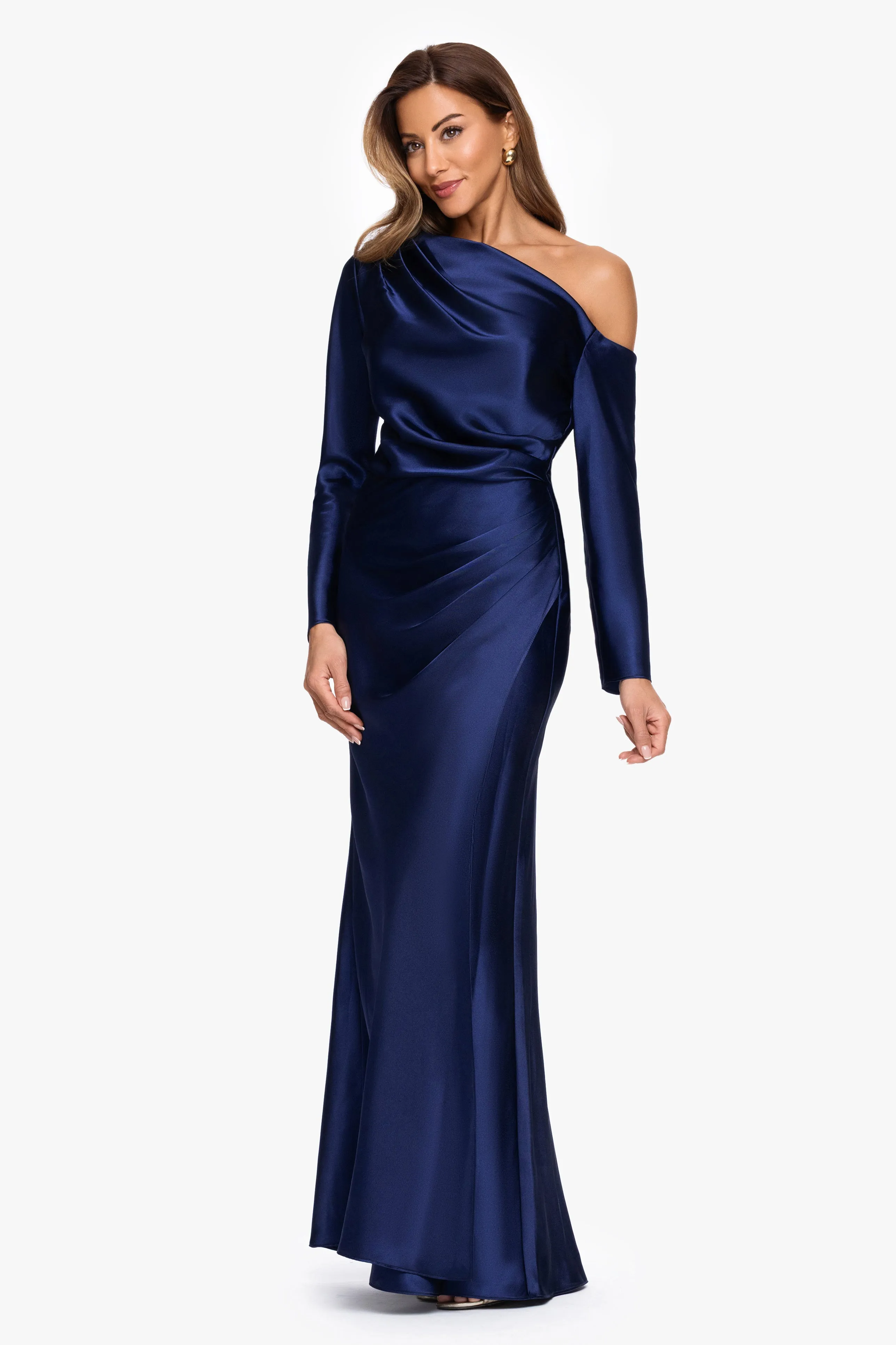 "Hayden" Satin Off The Shoulder Long Sleeve Dress sold by Betsy & Adam product image thumbnail 4