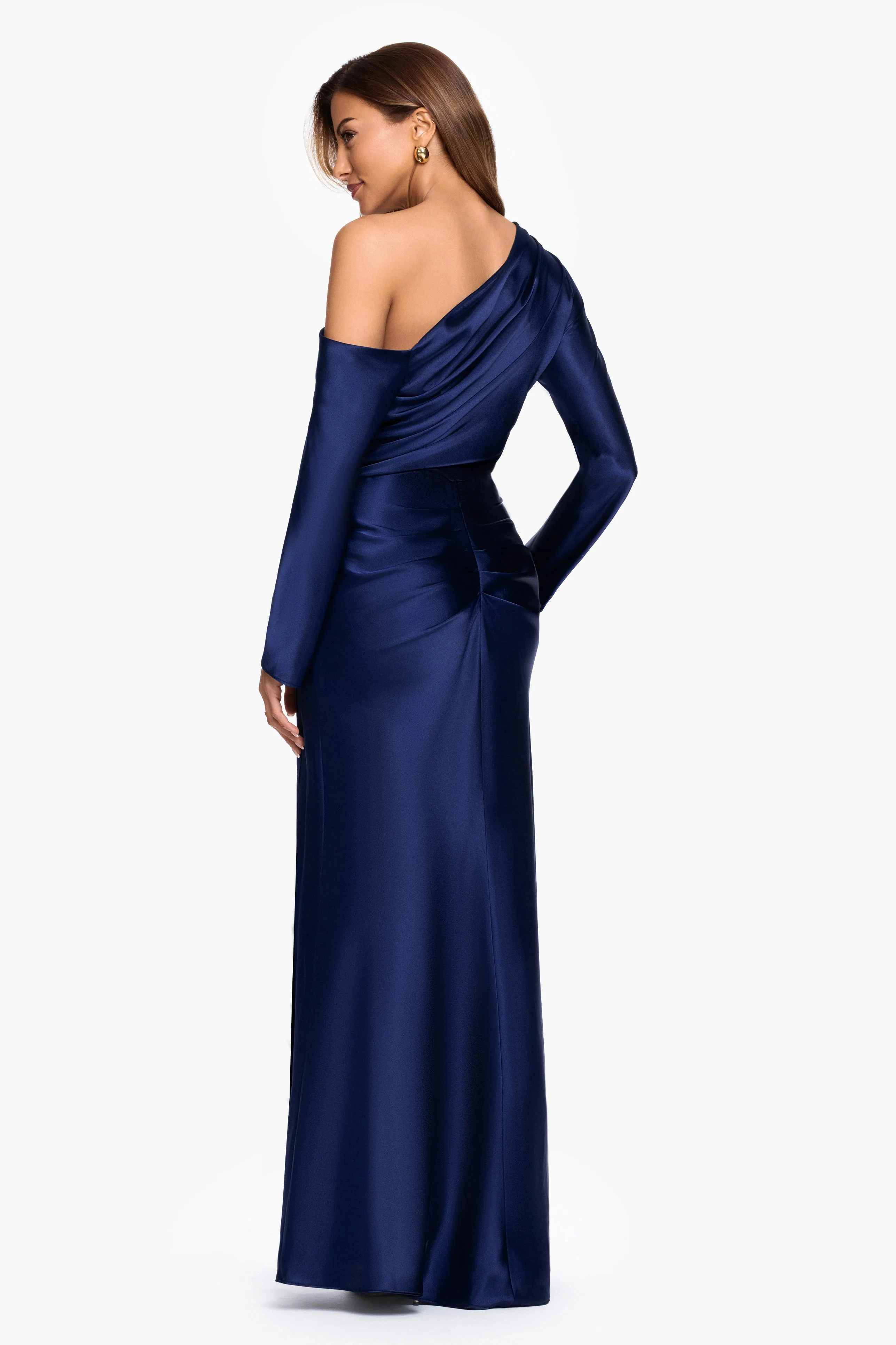 "Hayden" Satin Off The Shoulder Long Sleeve Dress sold by Betsy & Adam product image thumbnail 3