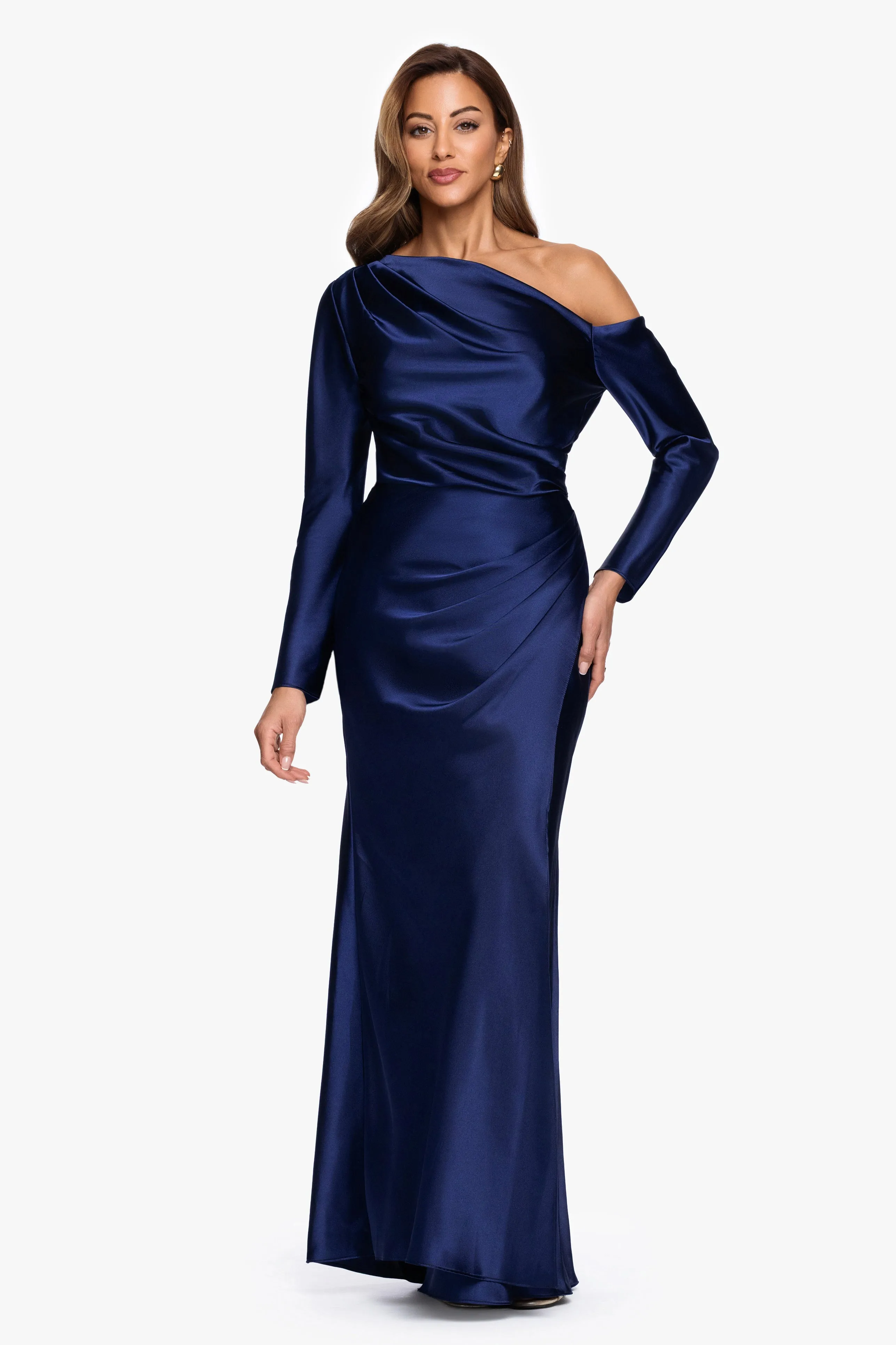 "Hayden" Satin Off The Shoulder Long Sleeve Dress sold by Betsy & Adam