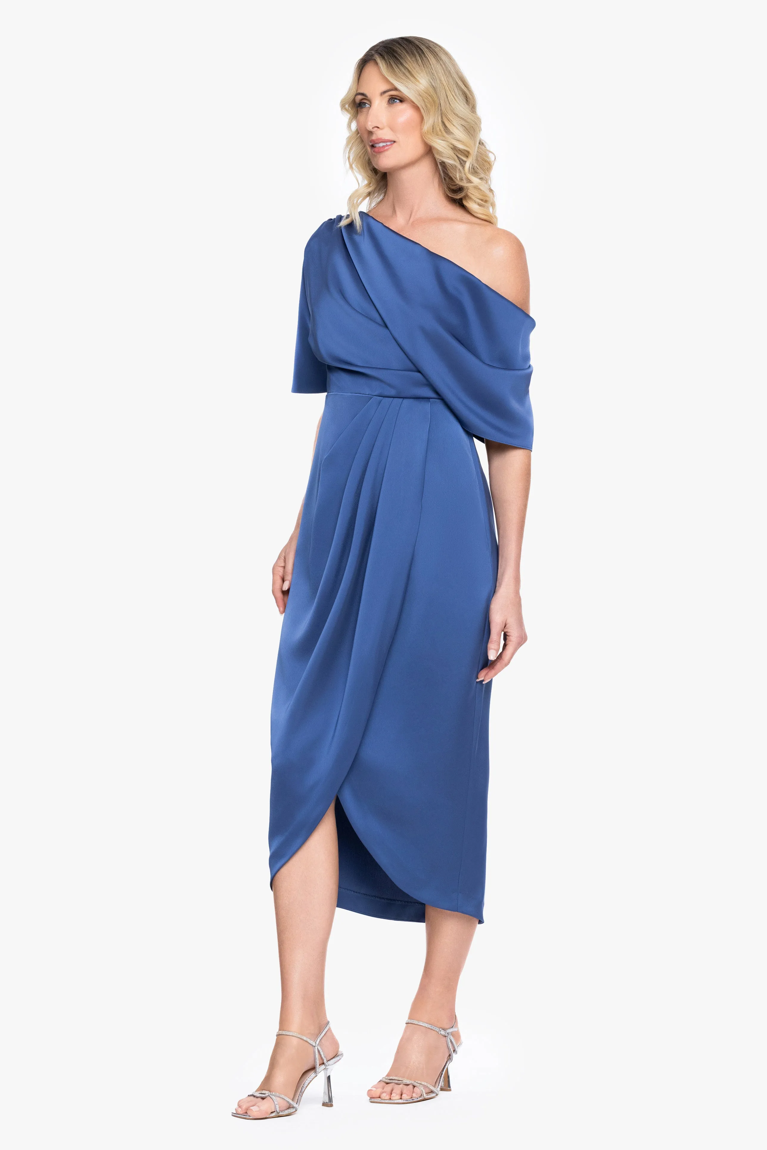 "Sylvie" Satin Short Sleeve Tulip Midi Dress sold by Betsy & Adam product image thumbnail 4