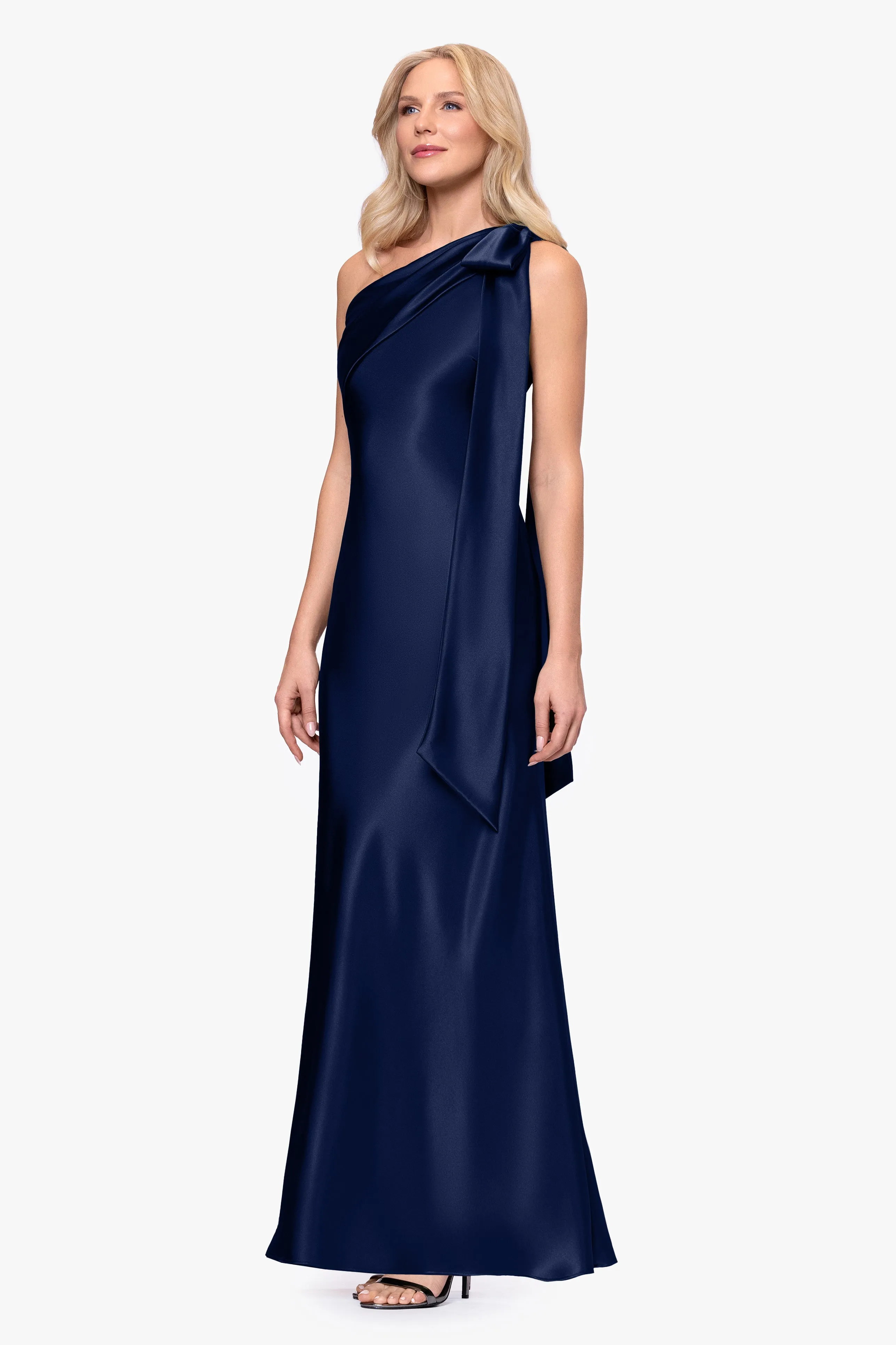"Dove" Satin One-Shoulder Bow Long Dress sold by Betsy & Adam product image thumbnail 4
