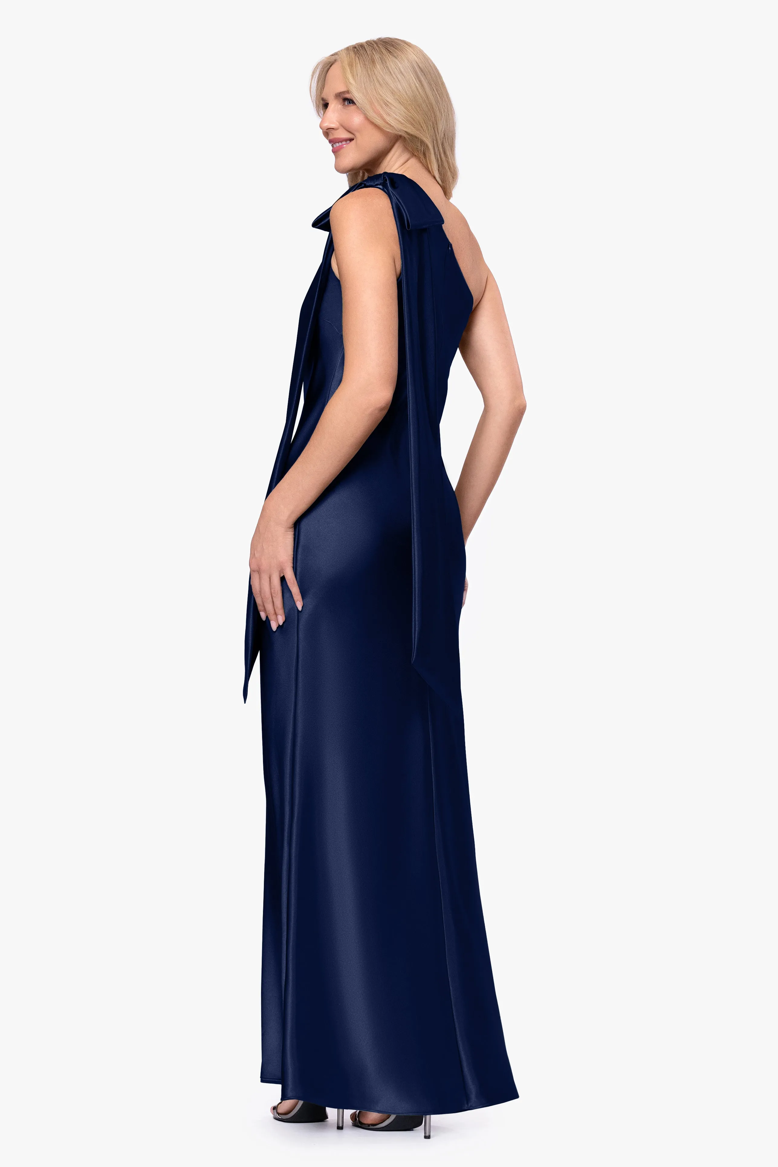 "Dove" Satin One-Shoulder Bow Long Dress sold by Betsy & Adam product image thumbnail 3