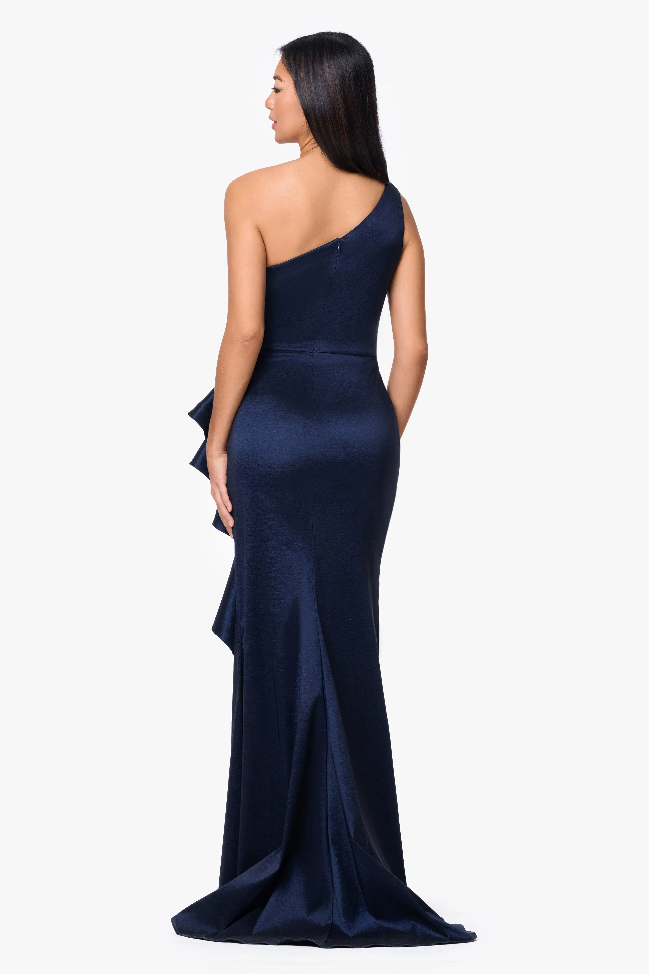 "Evangeline" Taffeta One-Shoulder Long Dress sold by Betsy & Adam product image thumbnail 3
