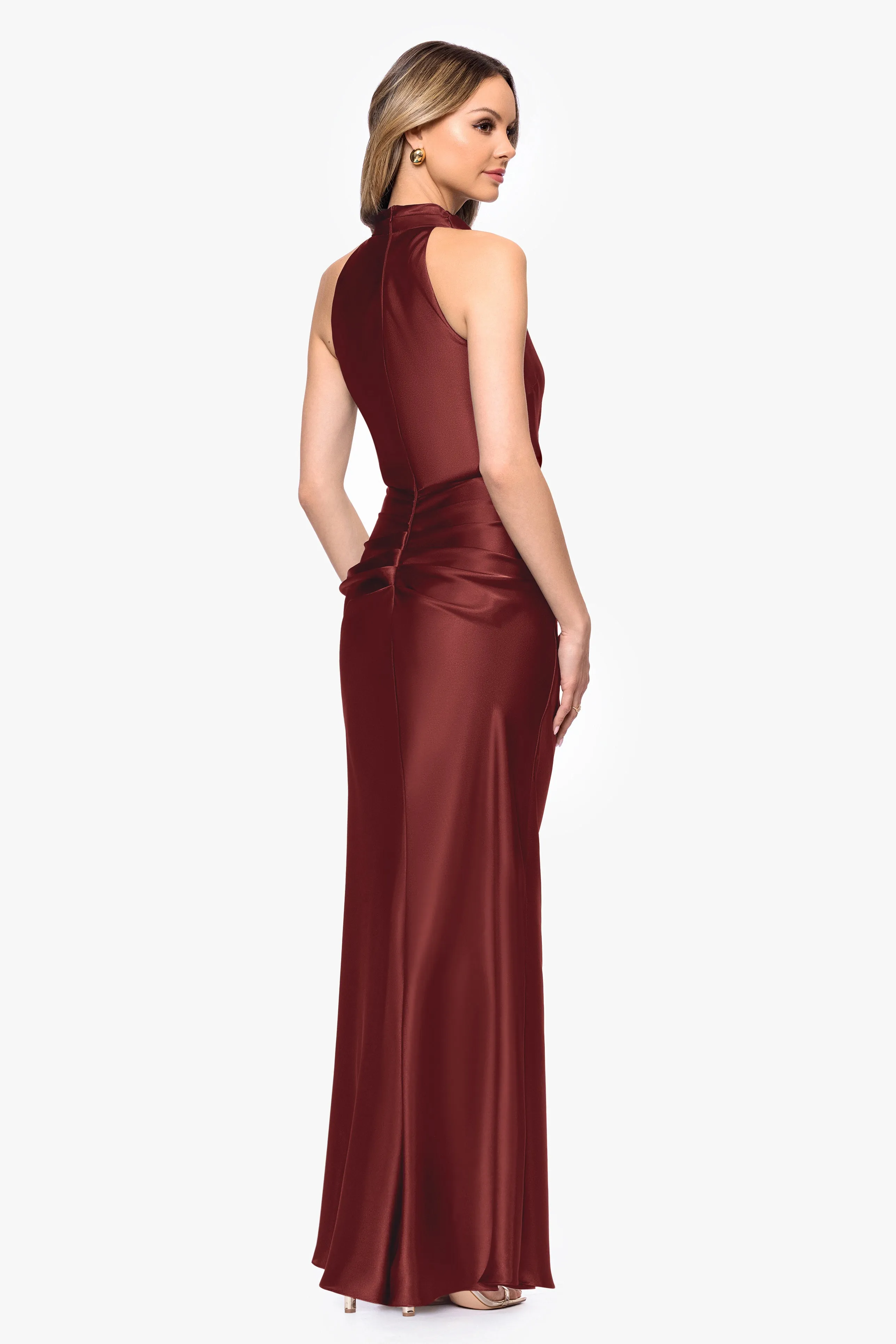 "Tatum" Satin Cowl Mock Neck Floor Length Dress sold by Betsy & Adam product image thumbnail 4