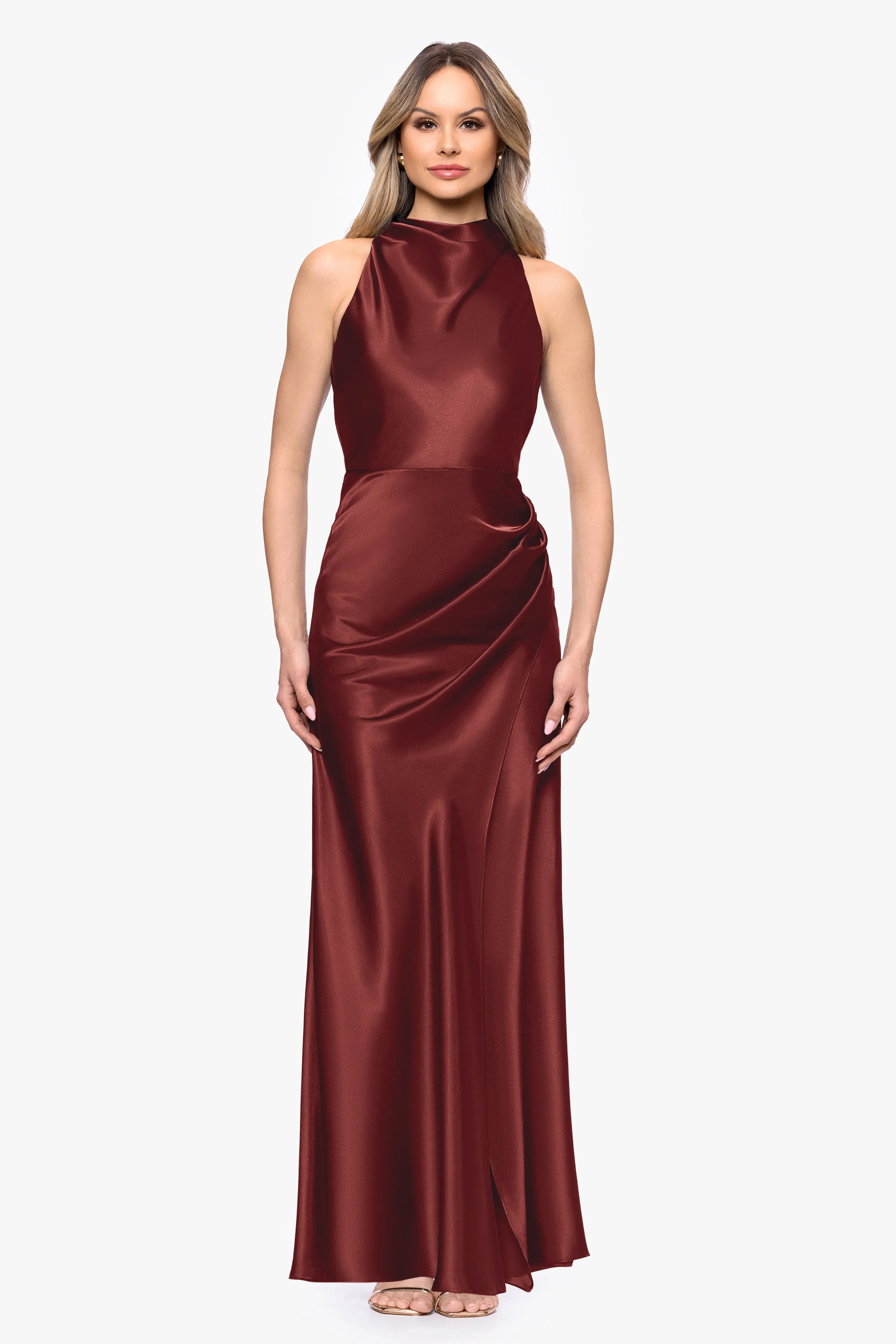 "Tatum" Satin Cowl Mock Neck Floor Length Dress sold by Betsy & Adam product image thumbnail 3