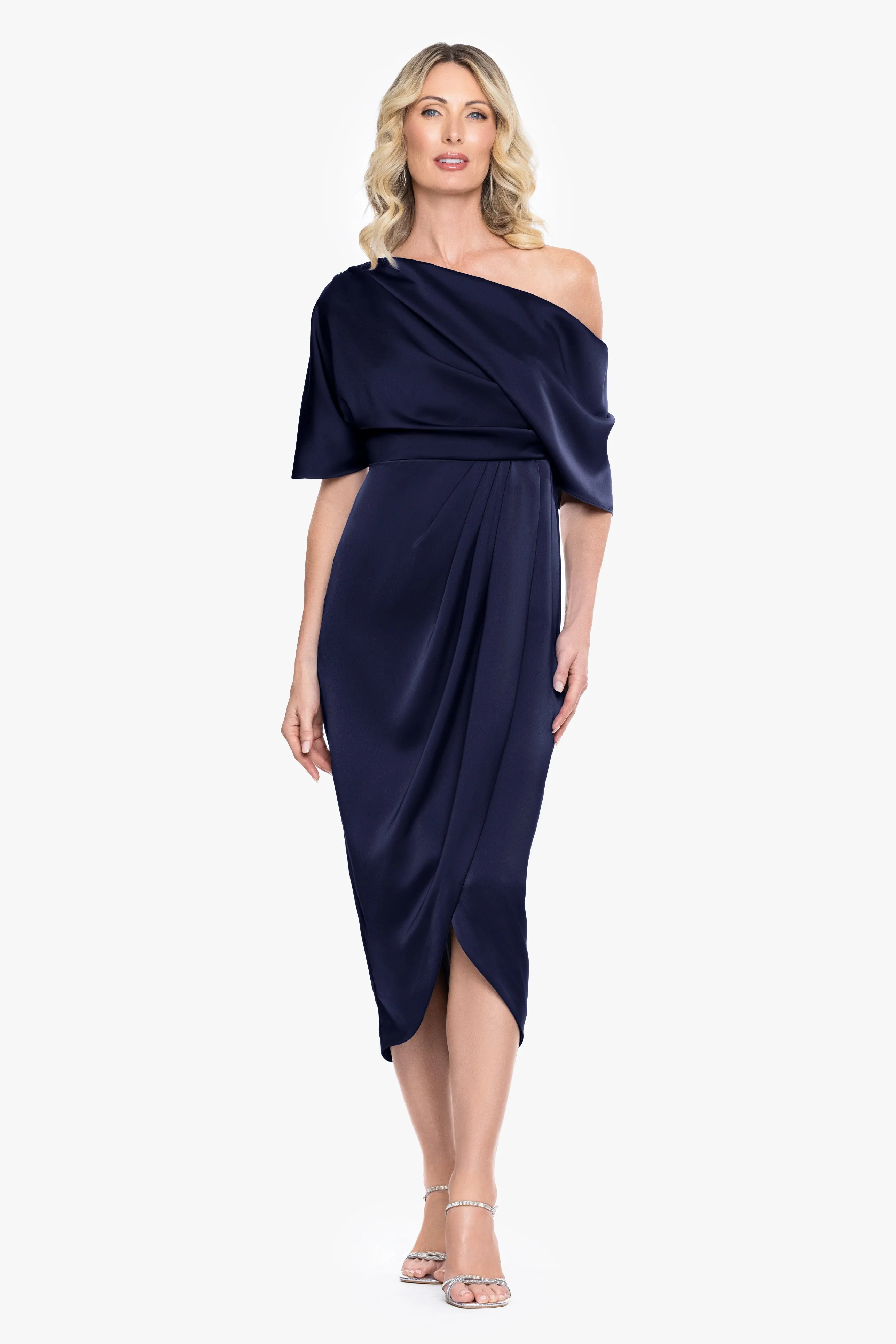 "Sylvie" Satin Short Sleeve Tulip Midi Dress sold by Betsy & Adam