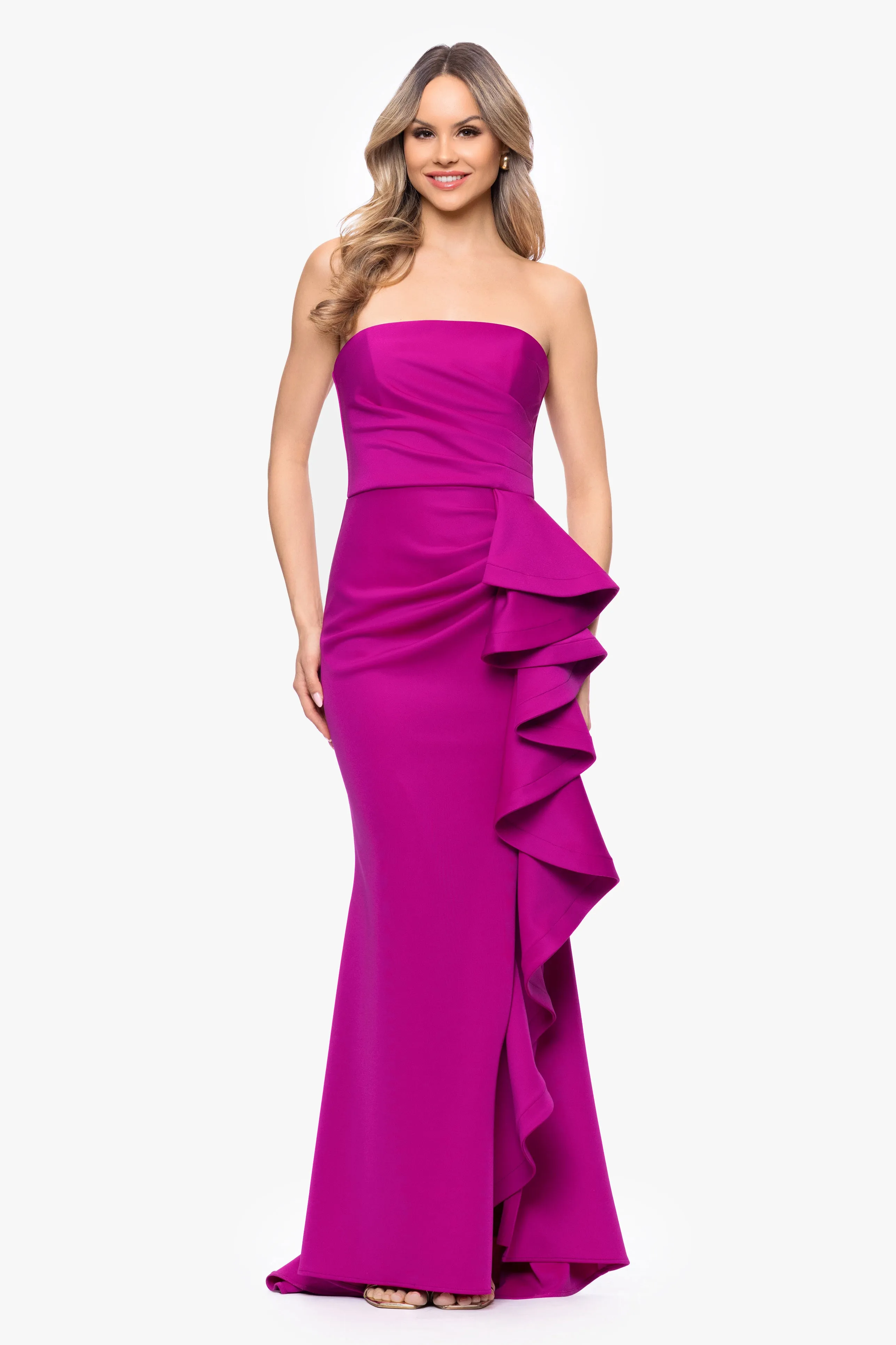 "Davina" Techno Scuba Strapless Ruffle Floor Length Dress sold by Betsy & Adam product image thumbnail 5