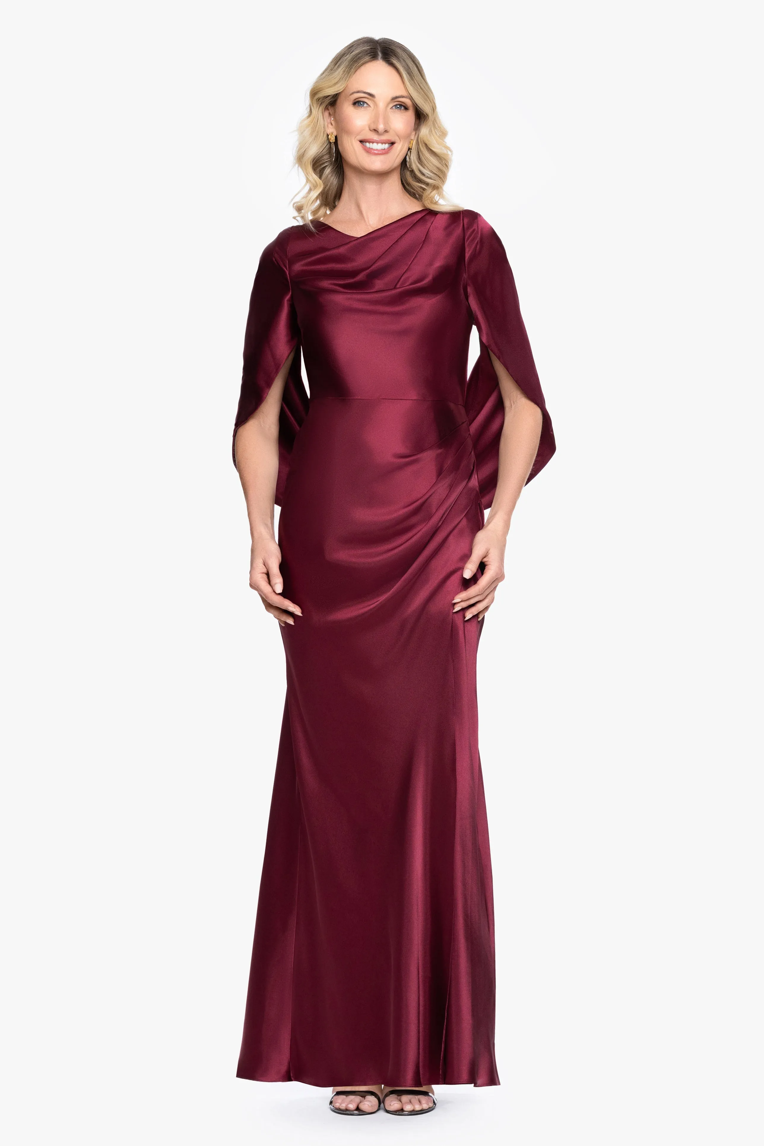 "Cece" Satin Droop Back Floor Length Dress sold by Betsy & Adam