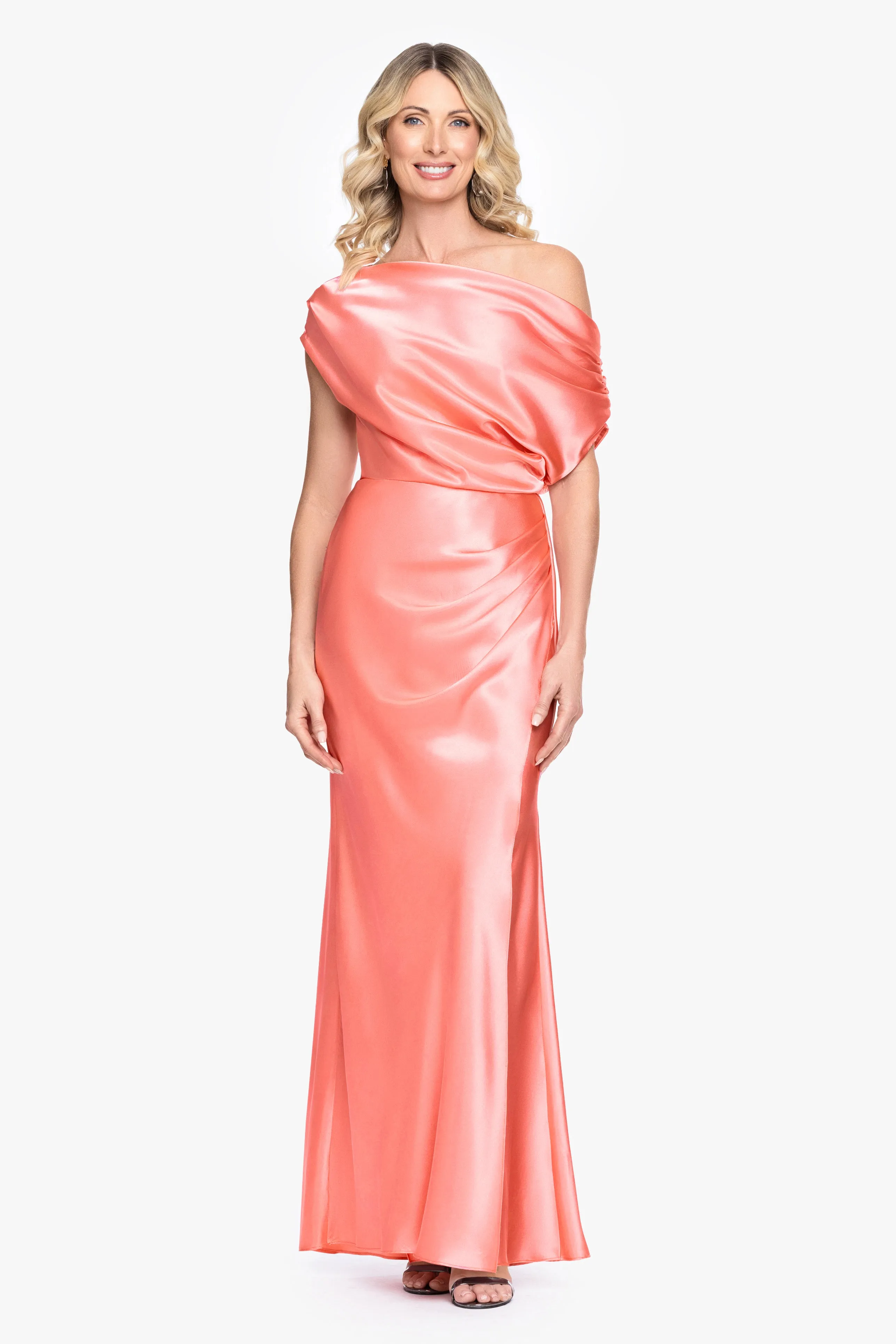"Sofia" Satin Drop Shoulder Floor Length Dress sold by Betsy & Adam