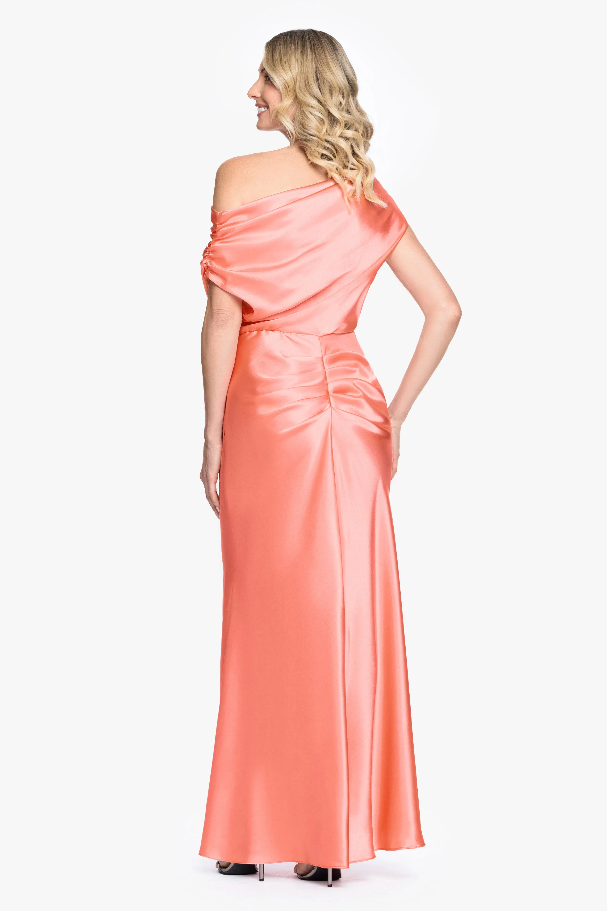 "Sofia" Satin Drop Shoulder Floor Length Dress sold by Betsy & Adam product image thumbnail 3