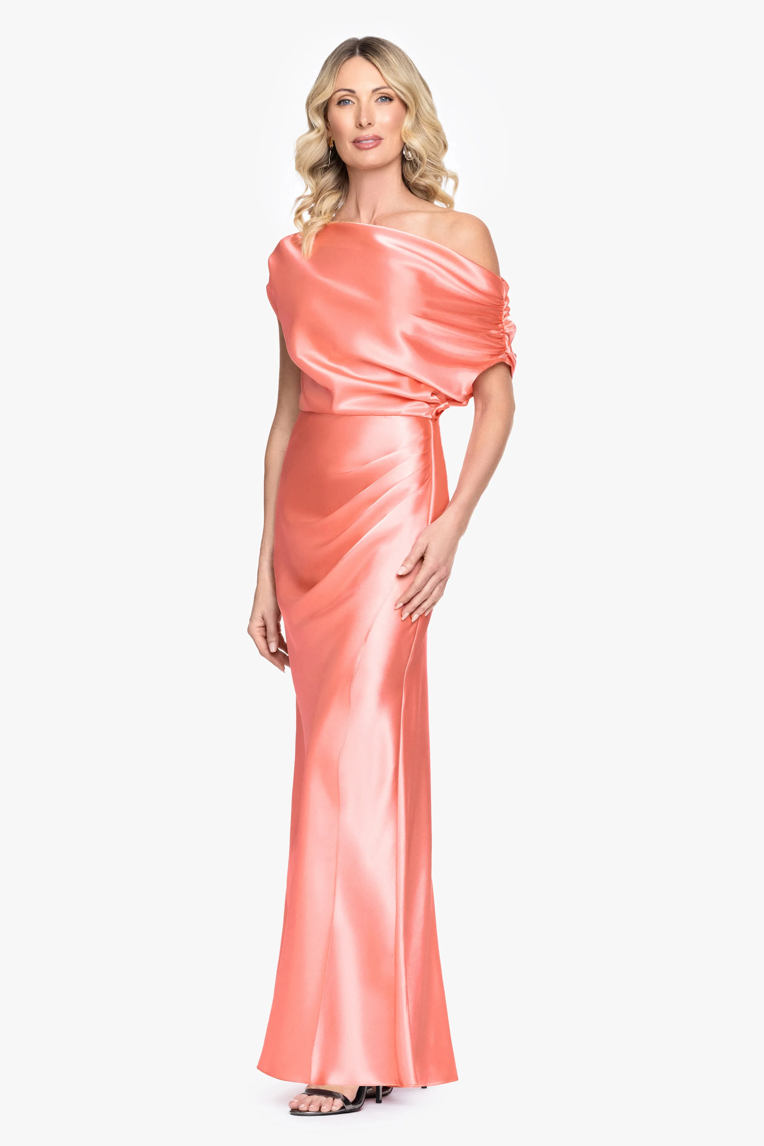 "Sofia" Satin Drop Shoulder Floor Length Dress sold by Betsy & Adam product image thumbnail 4