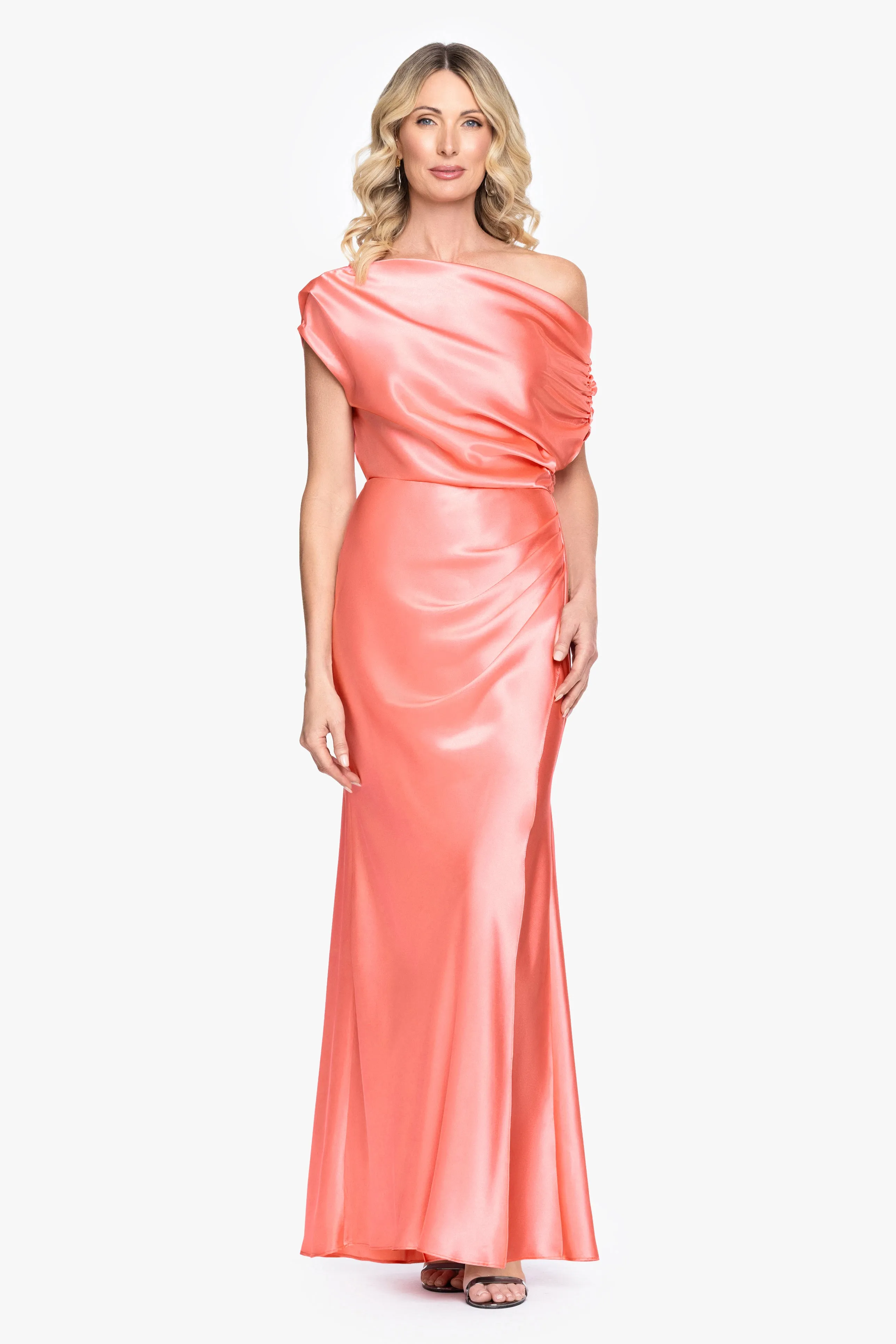 "Sofia" Satin Drop Shoulder Floor Length Dress sold by Betsy & Adam product image thumbnail 5