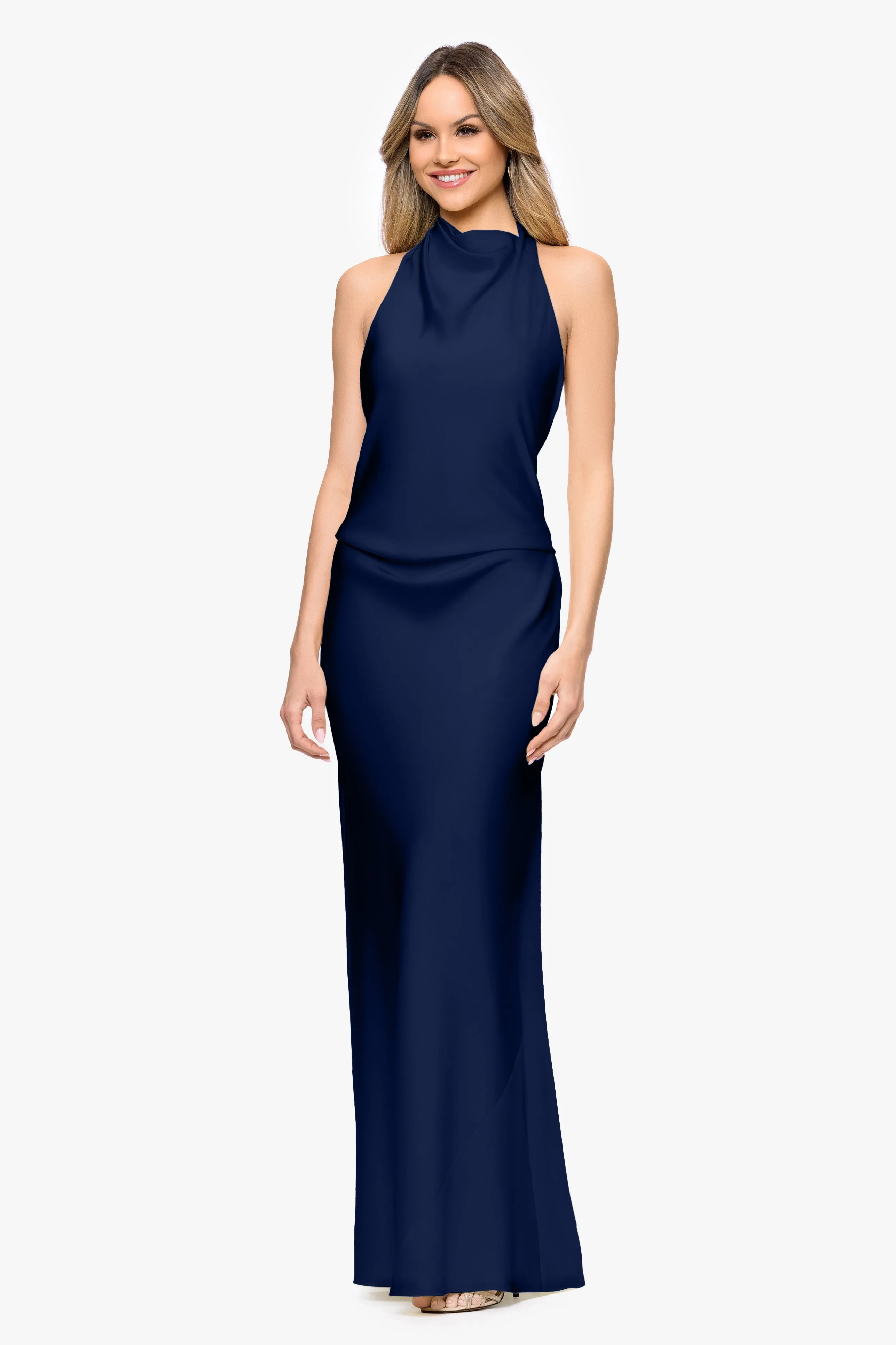 "Amina" Satin Halter Floor Length Dress sold by Betsy & Adam product image thumbnail 4