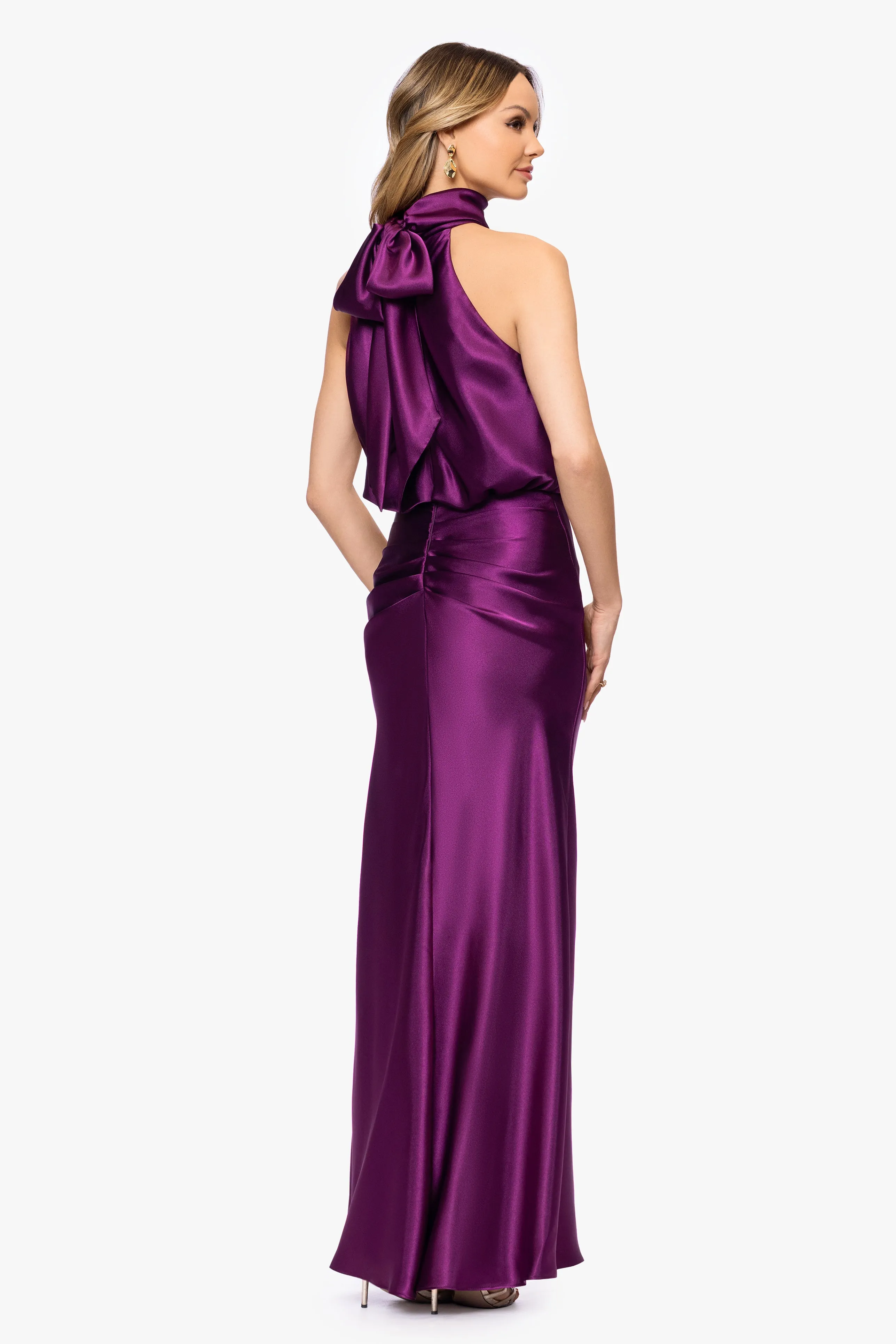 "Tara" Satin Tie Neck Floor Length Dress sold by Betsy & Adam product image thumbnail 3