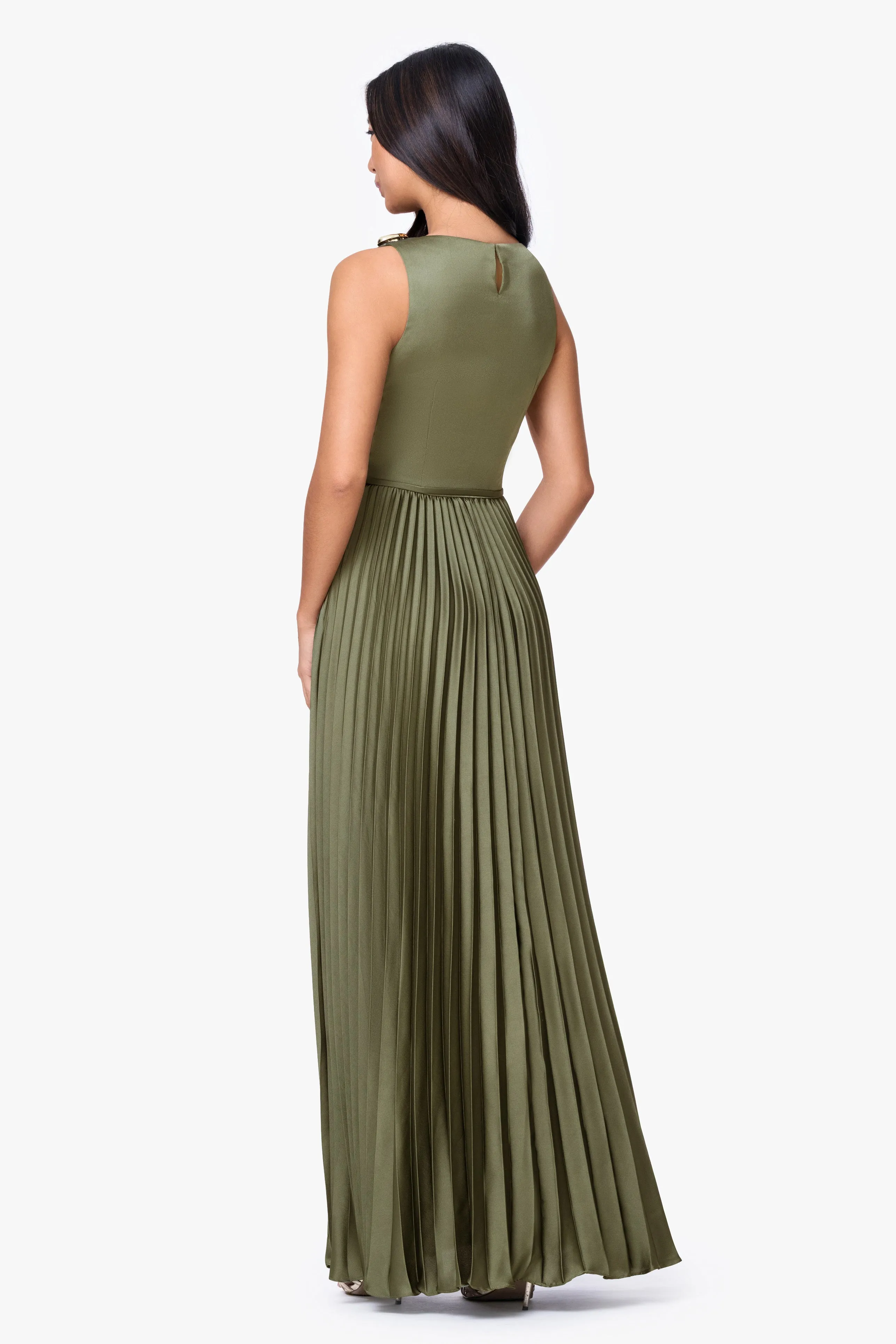 "Brielle" Stretch Charmeuse Pleated Trim Long Dress sold by Betsy & Adam product image thumbnail 3