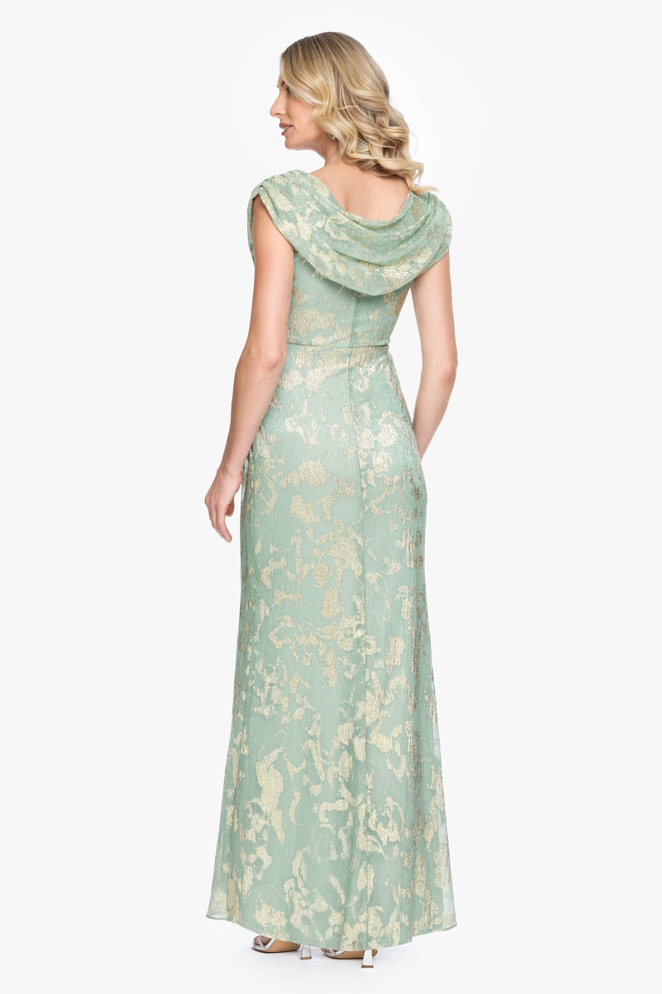"Vivian" Foil Mesh Drape Neck Long Dress sold by Betsy & Adam product image thumbnail 3