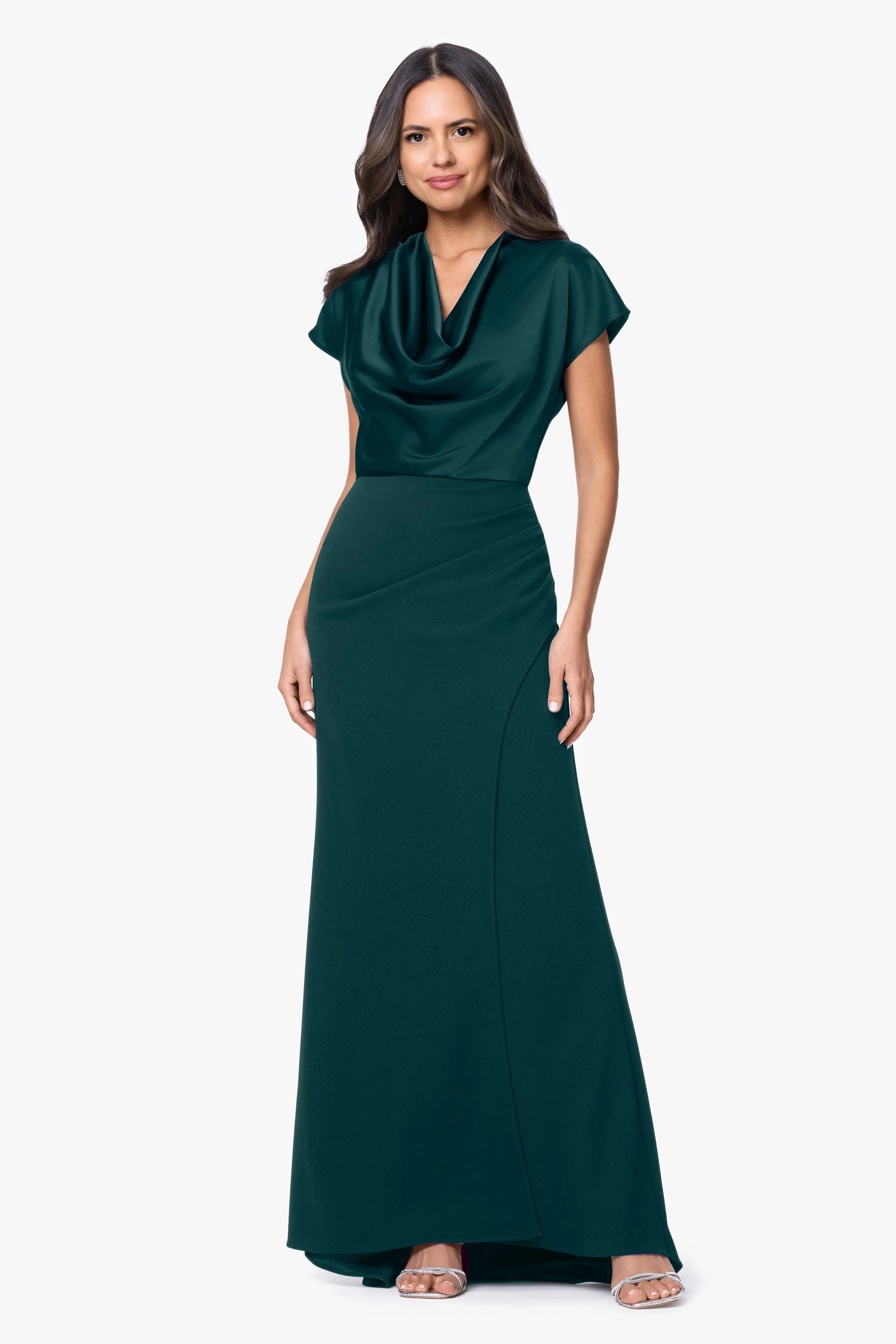 Petite "Rinna" Scuba Crepe and Satin Cowl Neck Floor Length Dress sold by Betsy & Adam product image thumbnail 5