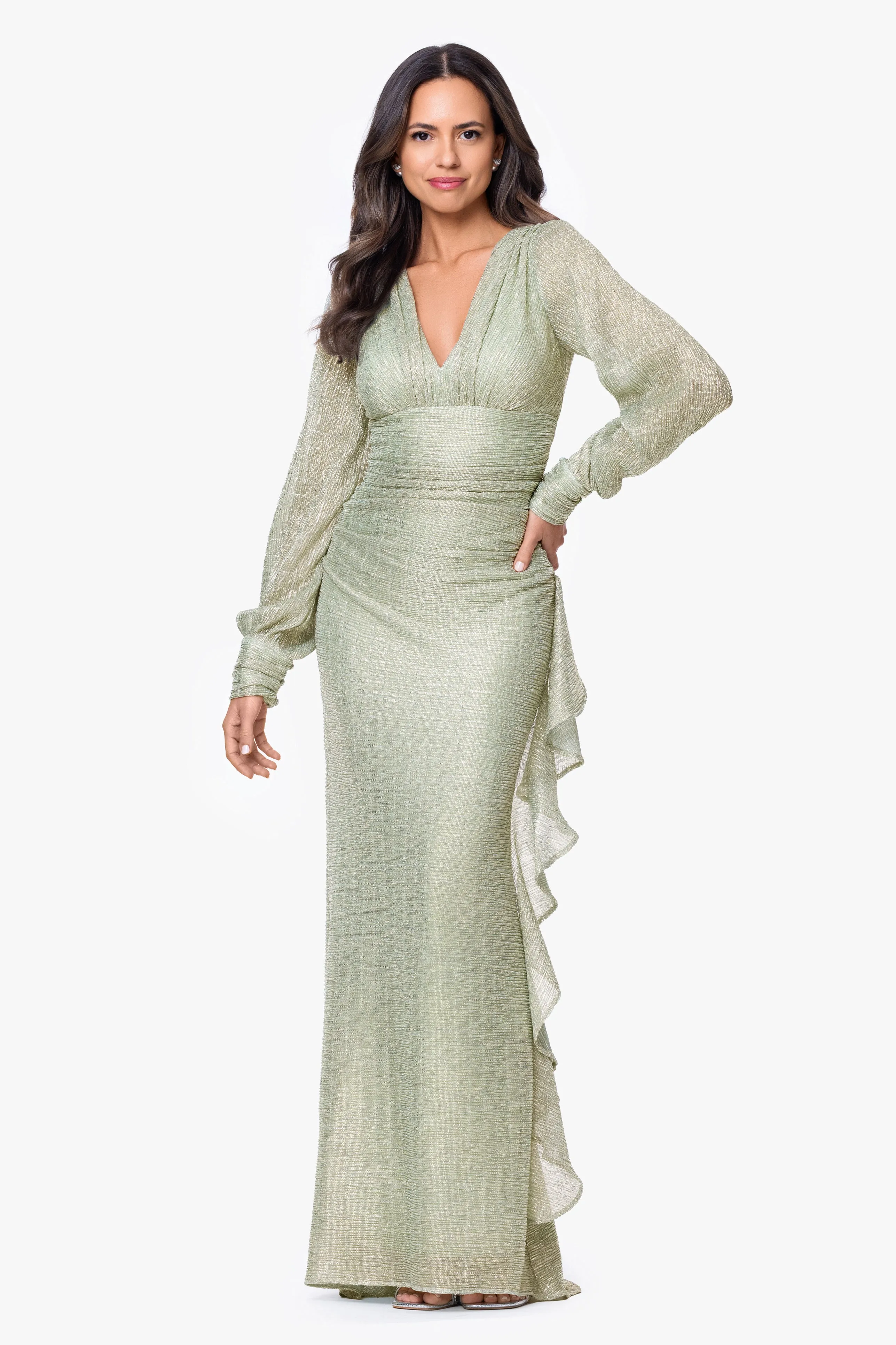 "Nora" Metallic Galaxy Crinkle Long Sleeve Dress sold by Betsy & Adam product image thumbnail 5