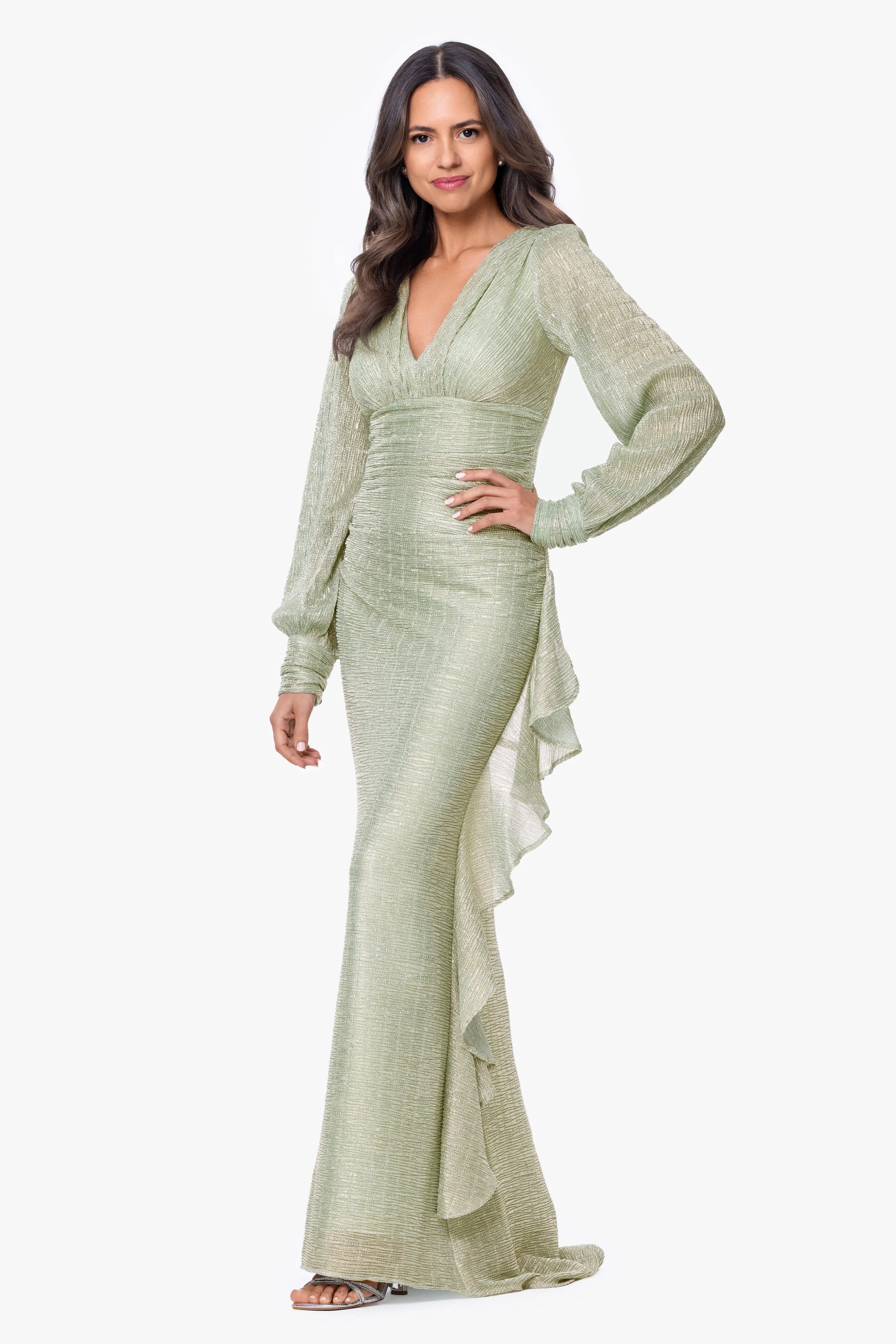 "Nora" Metallic Galaxy Crinkle Long Sleeve Dress sold by Betsy & Adam product image thumbnail 4