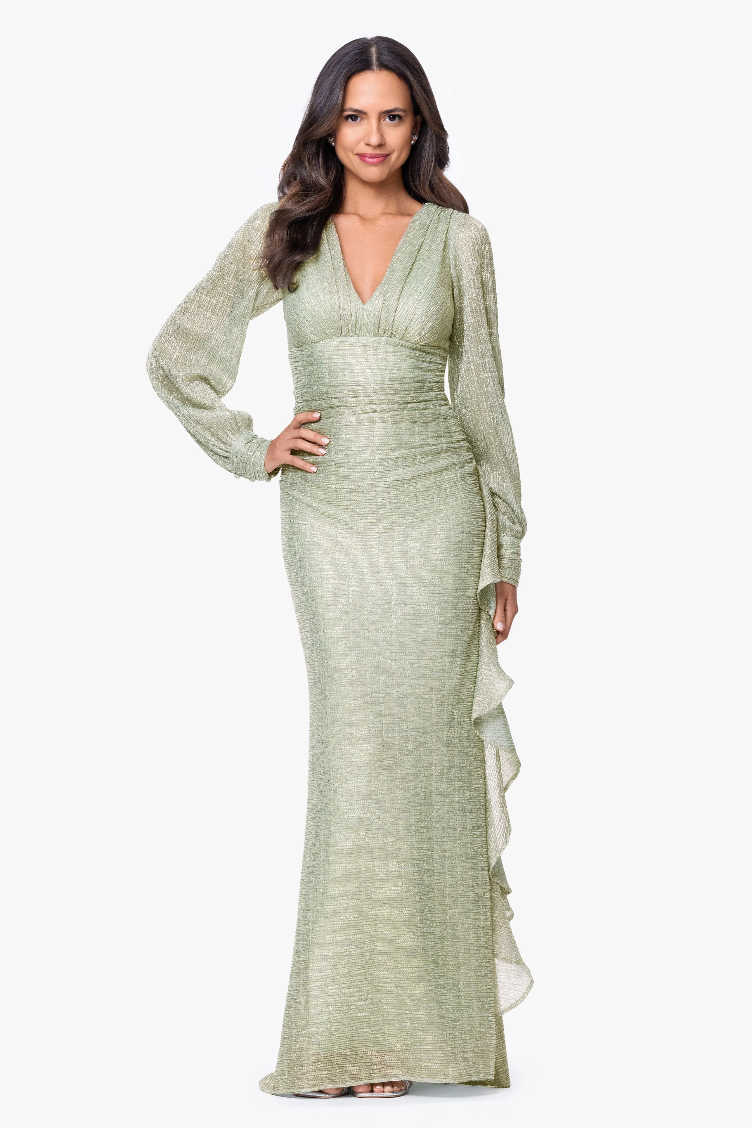 "Nora" Metallic Galaxy Crinkle Long Sleeve Dress sold by Betsy & Adam