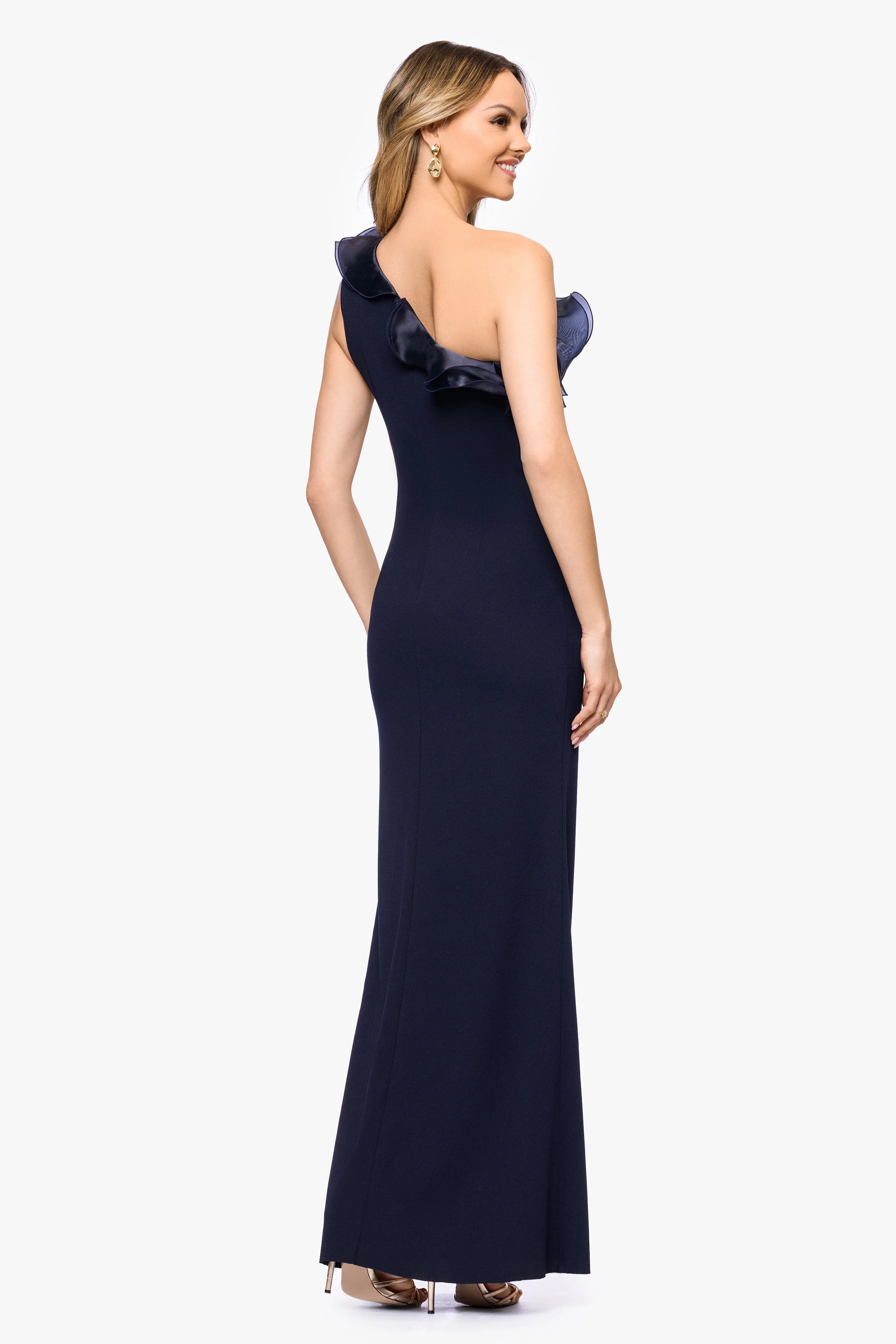 "Drea" Scuba Crepe Drop Shoulder Ruffle Floor Length Dress sold by Betsy & Adam product image thumbnail 3