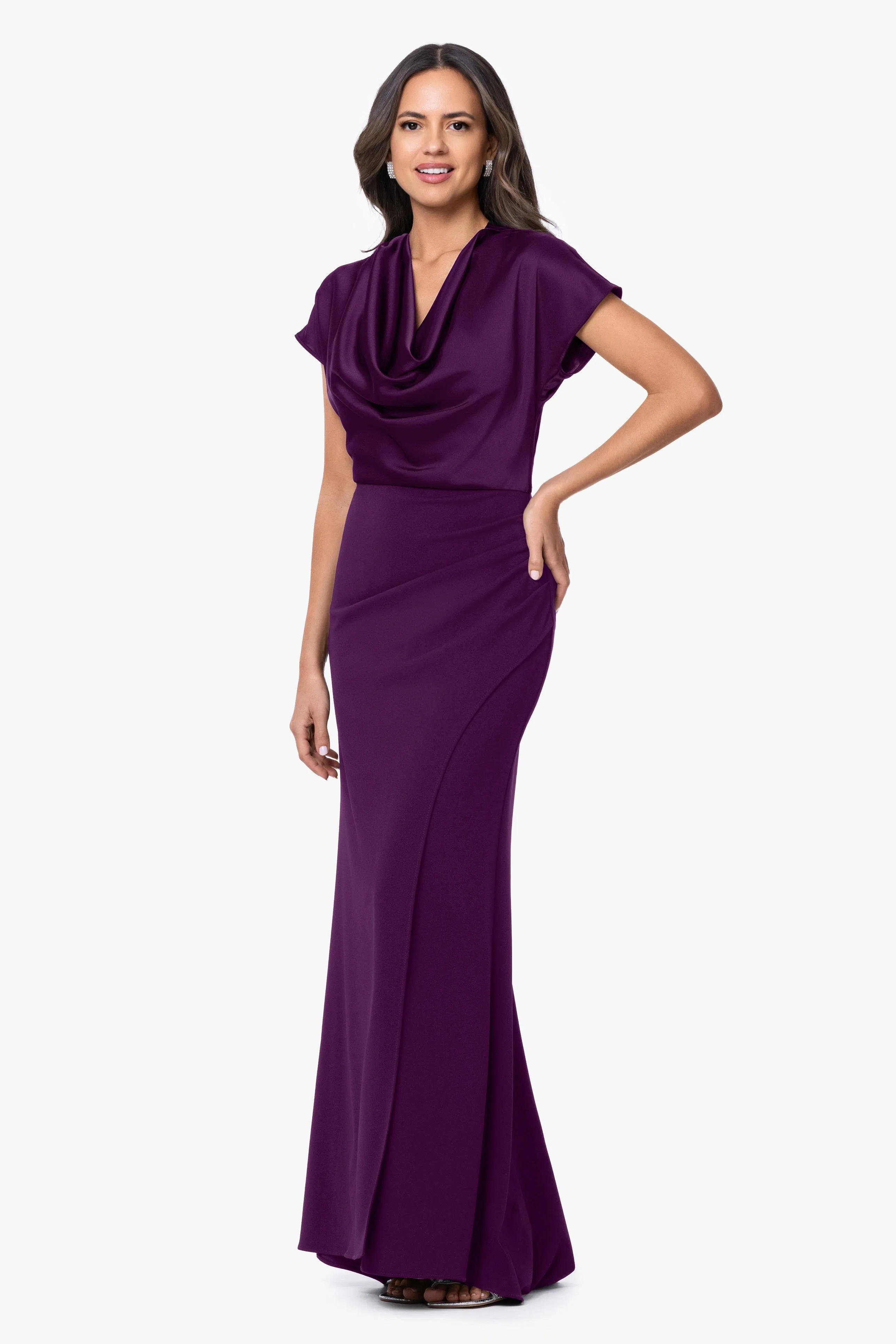 Petite "Rinna" Scuba Crepe and Satin Cowl Neck Floor Length Dress sold by Betsy & Adam product image thumbnail 4