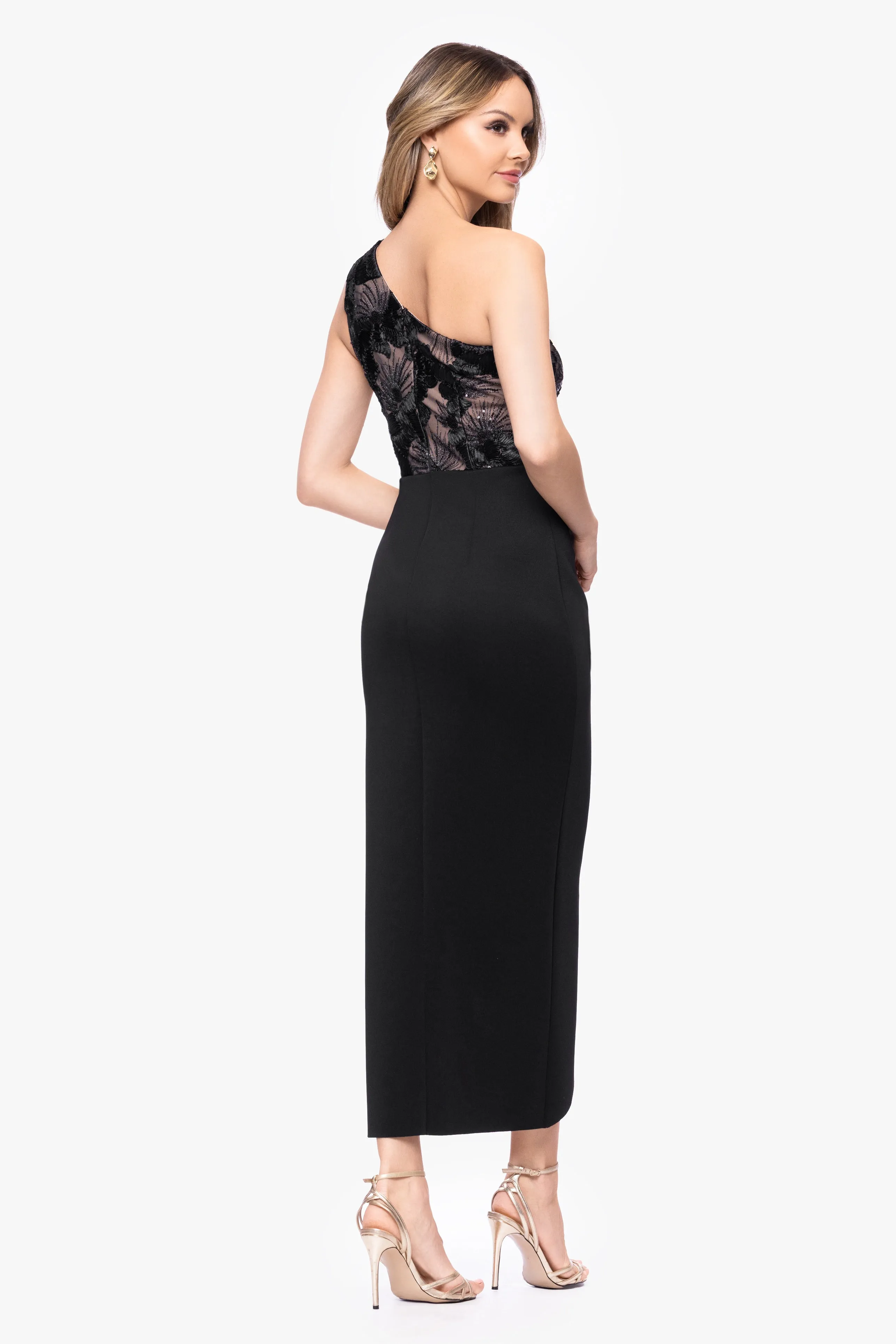 Petite "Dahlia" Soutache Scuba One Shoulder Ruffle Skirt Midi Dress sold by Betsy & Adam product image thumbnail 3