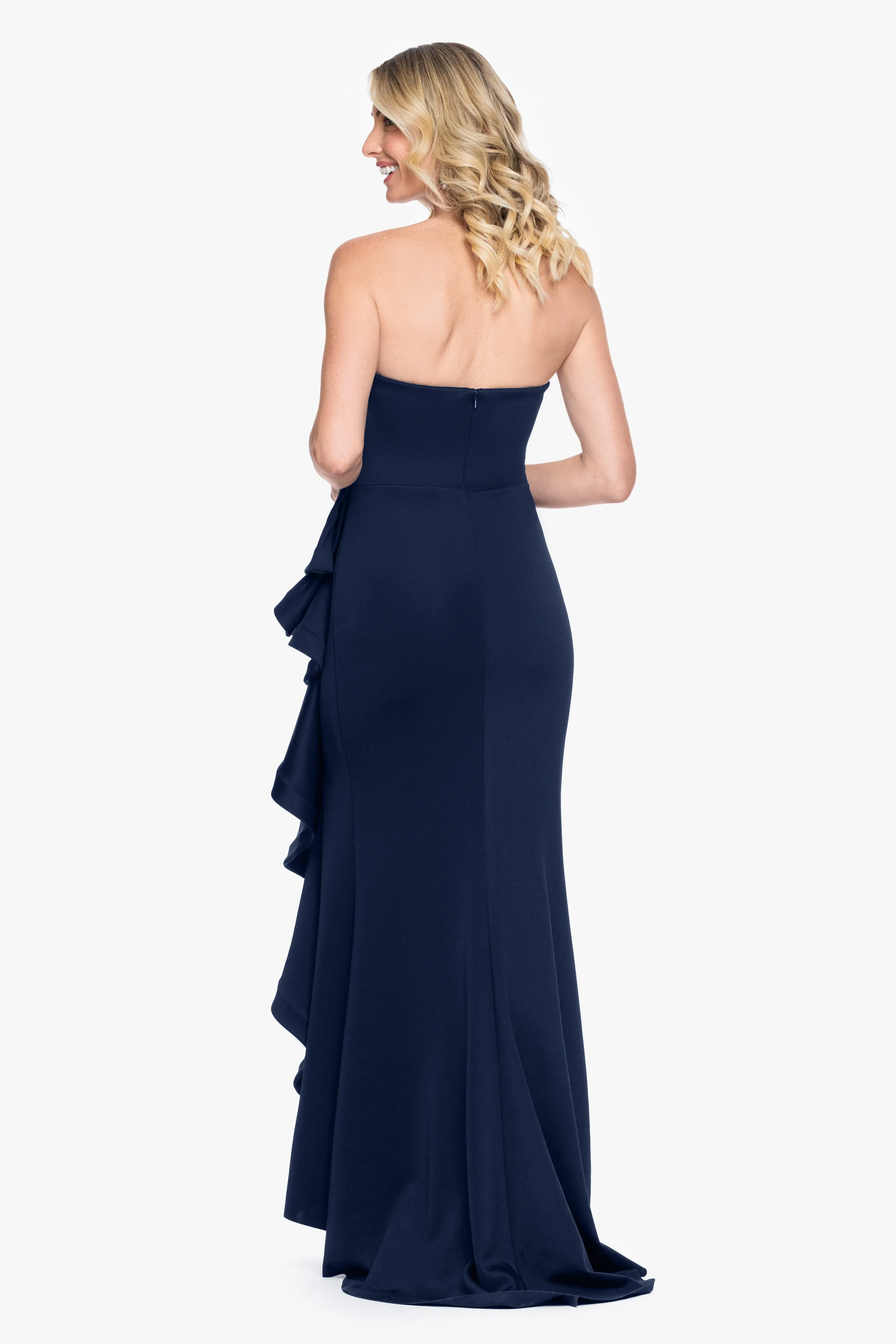 "Davina" Techno Scuba Strapless Ruffle Floor Length Dress sold by Betsy & Adam product image thumbnail 3