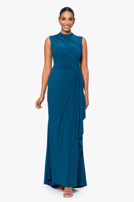 "Patricia" Long Jersey Knit Ruffle Sleeveless Dress made by Betsy & Adam
