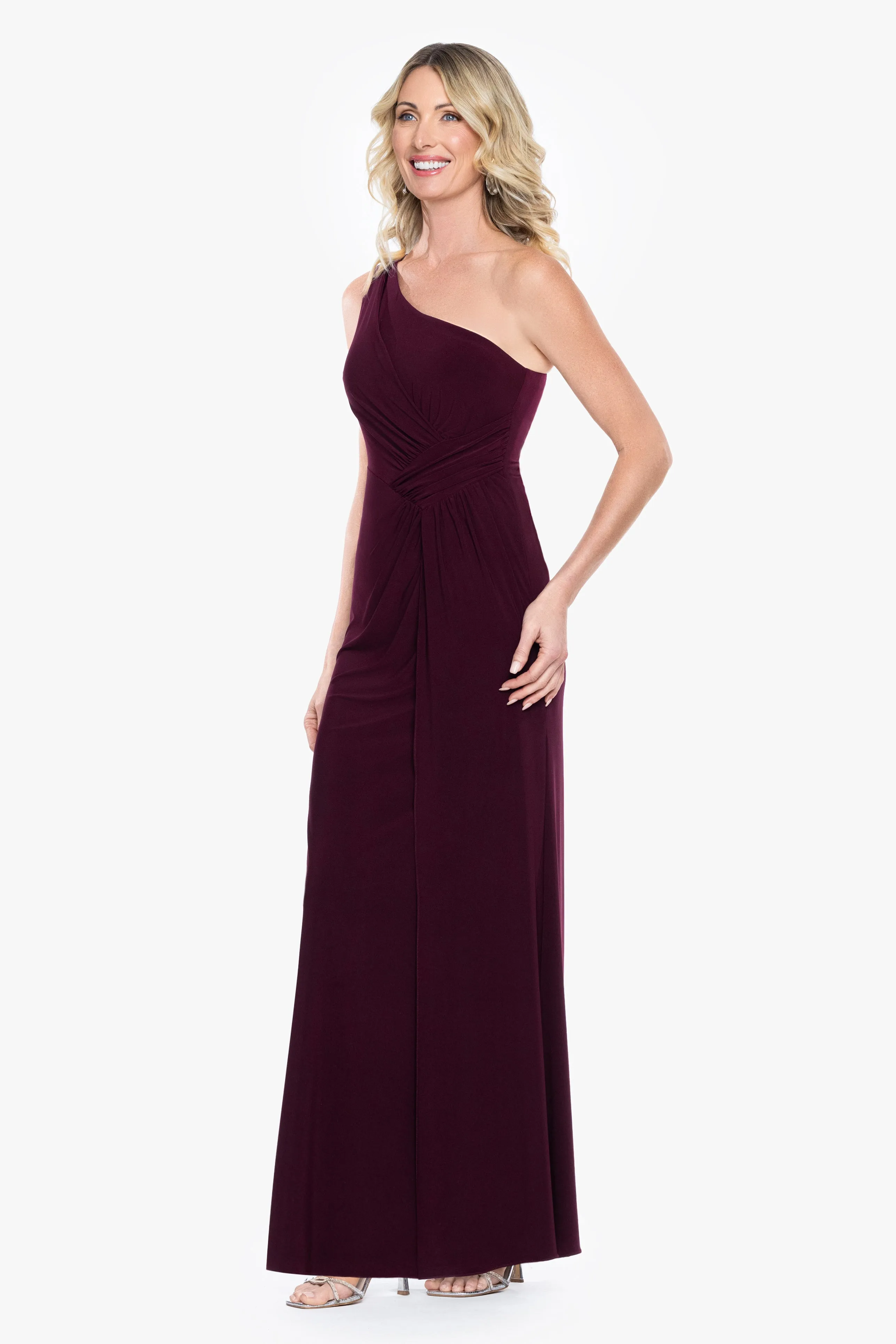 "Alma" Jersey Knit One Shoulder Rouching Long Dress sold by Betsy & Adam product image thumbnail 4