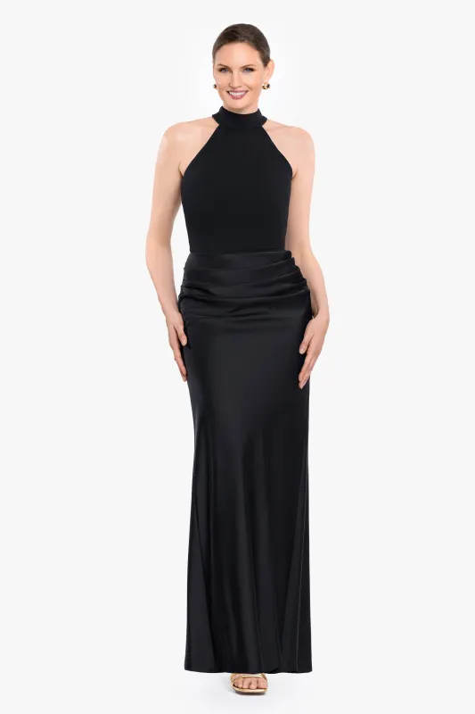 "Jamie" Double Satin Mock Neck Long Dress made by Betsy & Adam